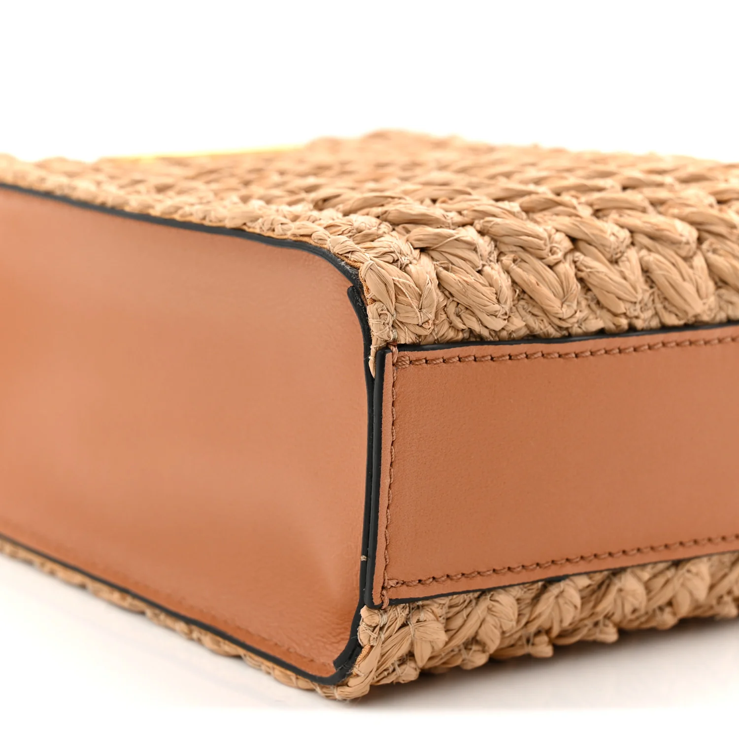 Raffia Calfskin Vlogo Top Handle Bag Naturale Light Brown - Image 9
