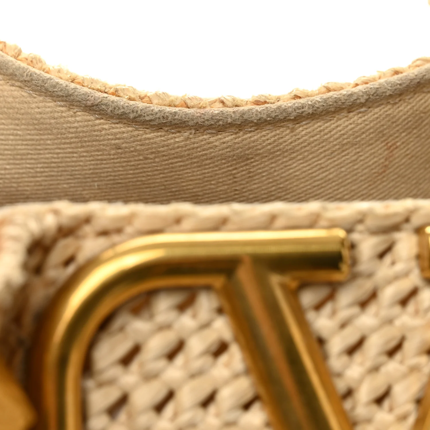 Raffia Grained Calfskin Small Rockstud Vlogo Tote Naturale - Image 14