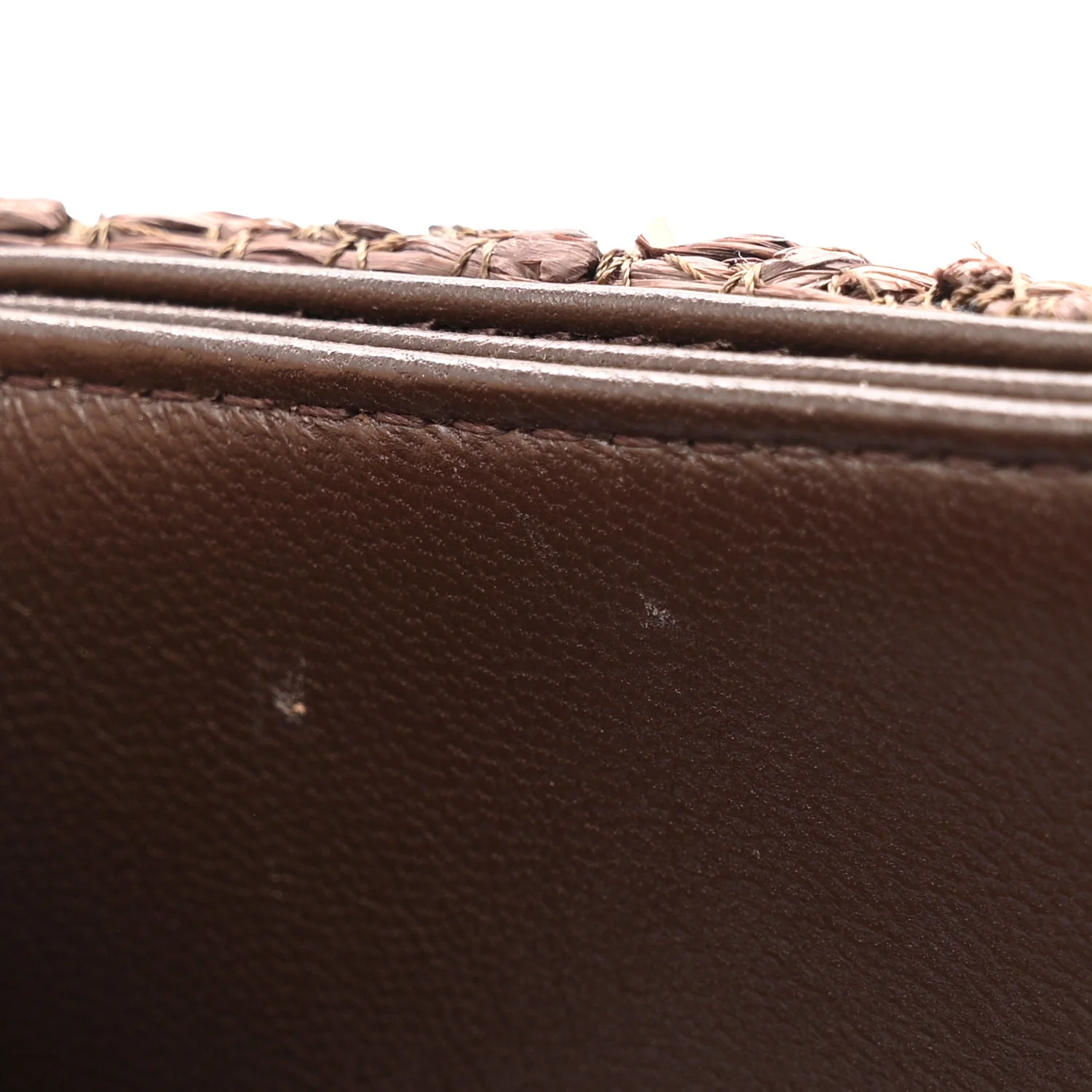 Raffia One Stud Chain Clutch Dark Brown - Image 11