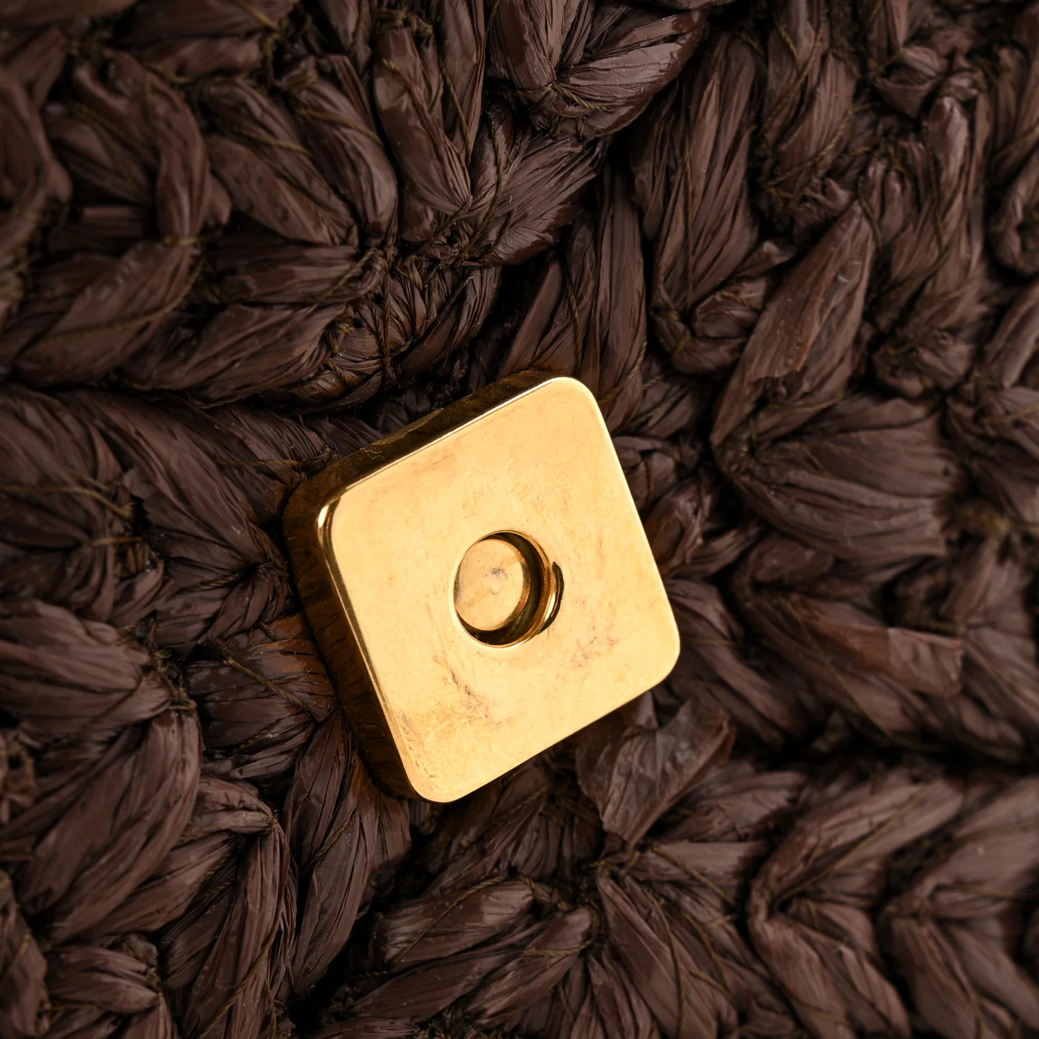 Raffia One Stud Chain Clutch Dark Brown - Image 13