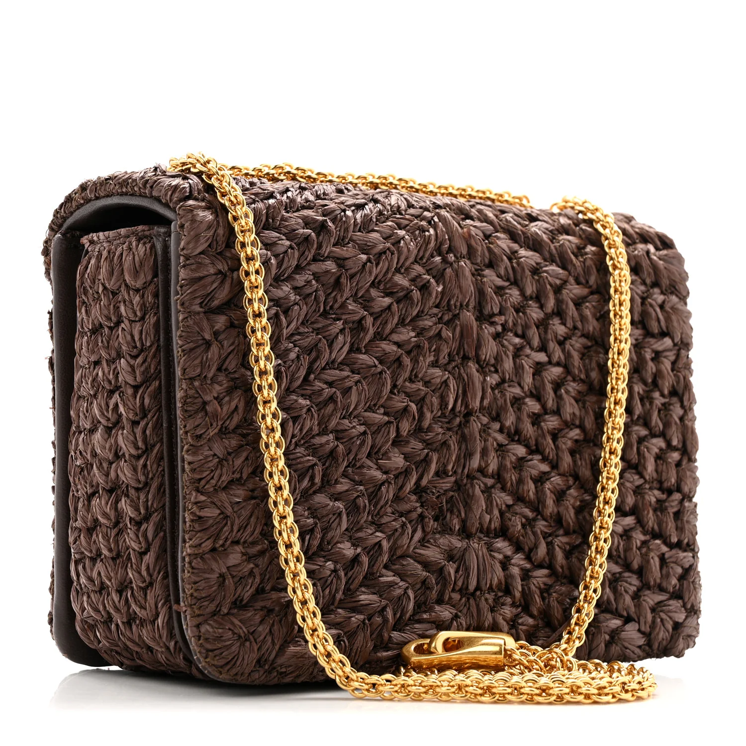 Raffia One Stud Chain Clutch Dark Brown - Image 3