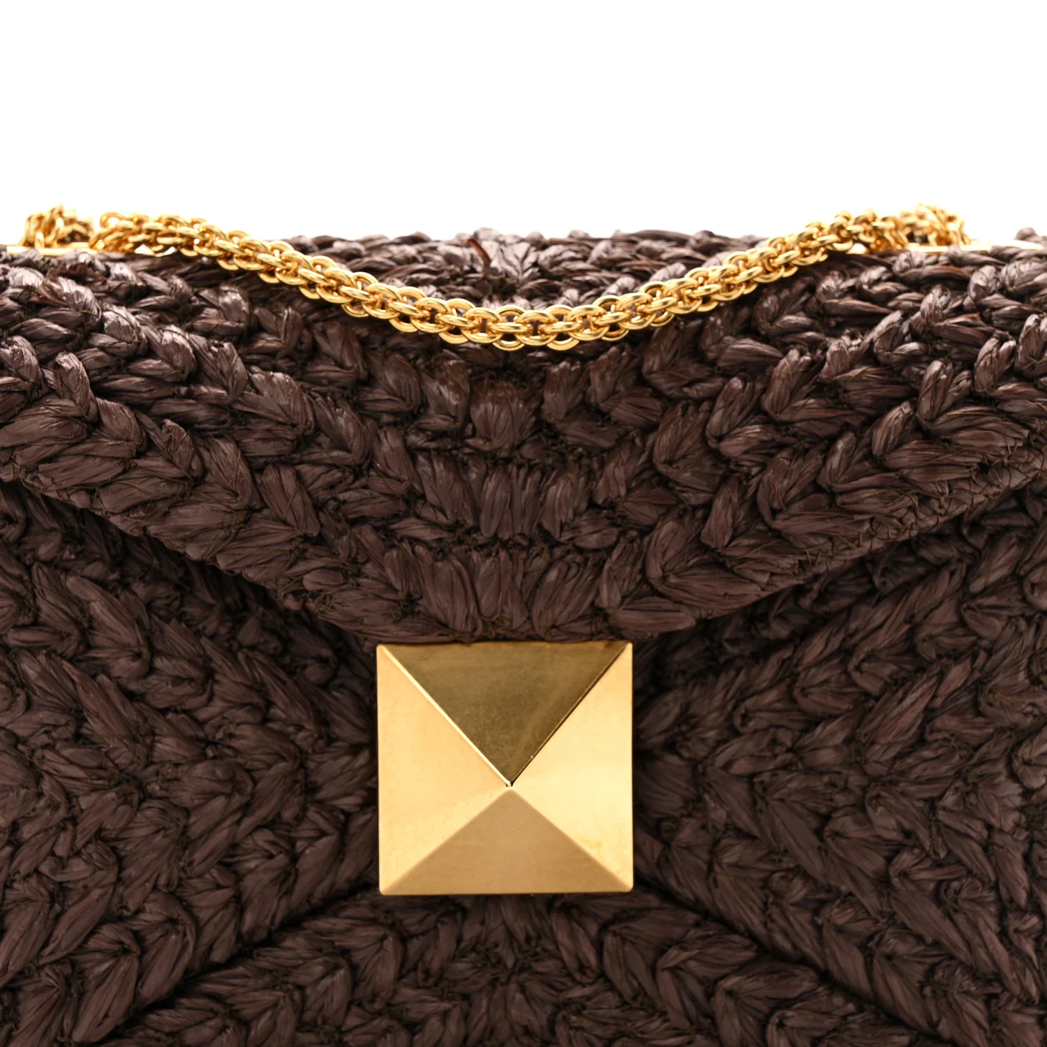 Raffia One Stud Chain Clutch Dark Brown - Image 7