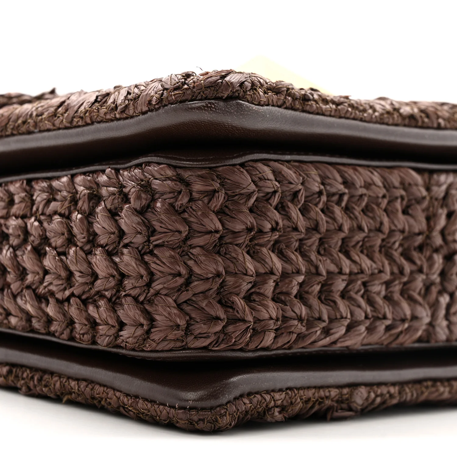 Raffia One Stud Chain Clutch Dark Brown - Image 8