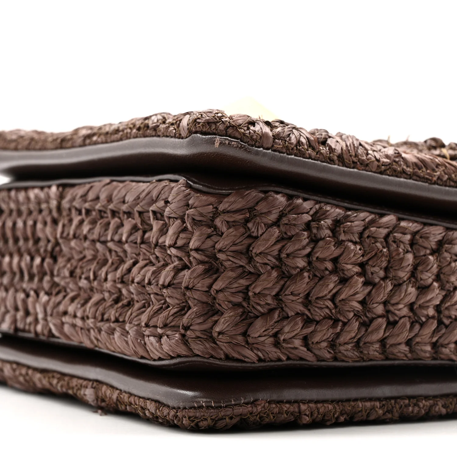 Raffia One Stud Chain Clutch Dark Brown - Image 9