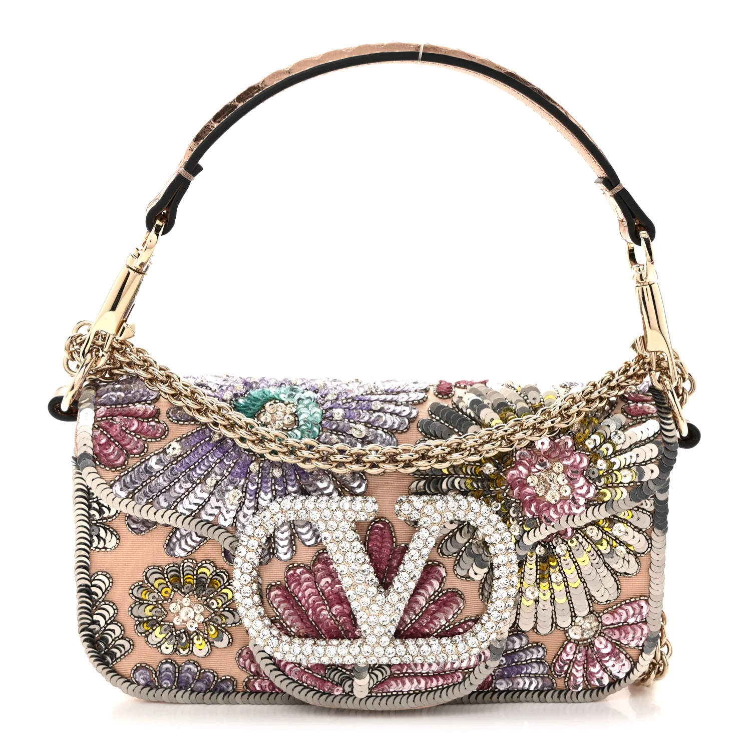 Sequin Burst Crystal Vlogo Embroidered Small Loco Shoulder Bag Multicolor