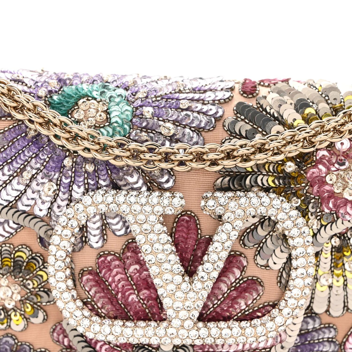 Sequin Burst Crystal Vlogo Embroidered Small Loco Shoulder Bag Multicolor - Image 7