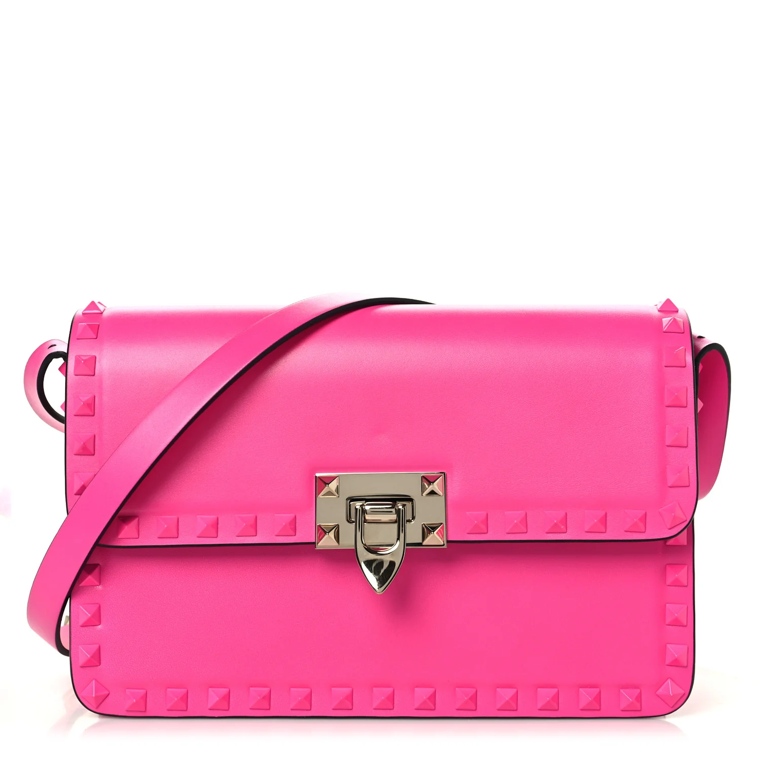 Smooth Calfskin Enamel Tonal Rockstud23 Shoulder Bag Pink PP