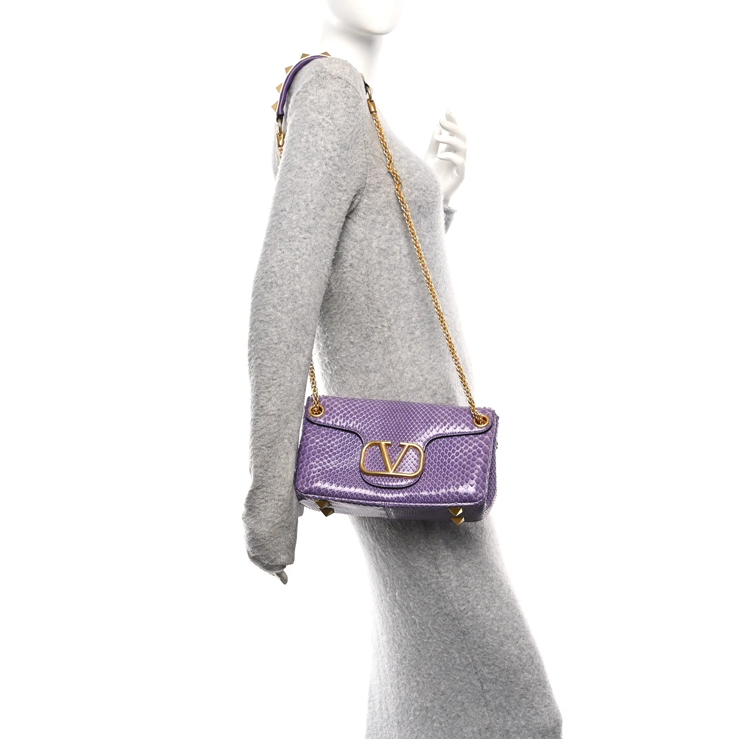 Snakeskin Stud Sign Shoulder Bag Purple - Image 2