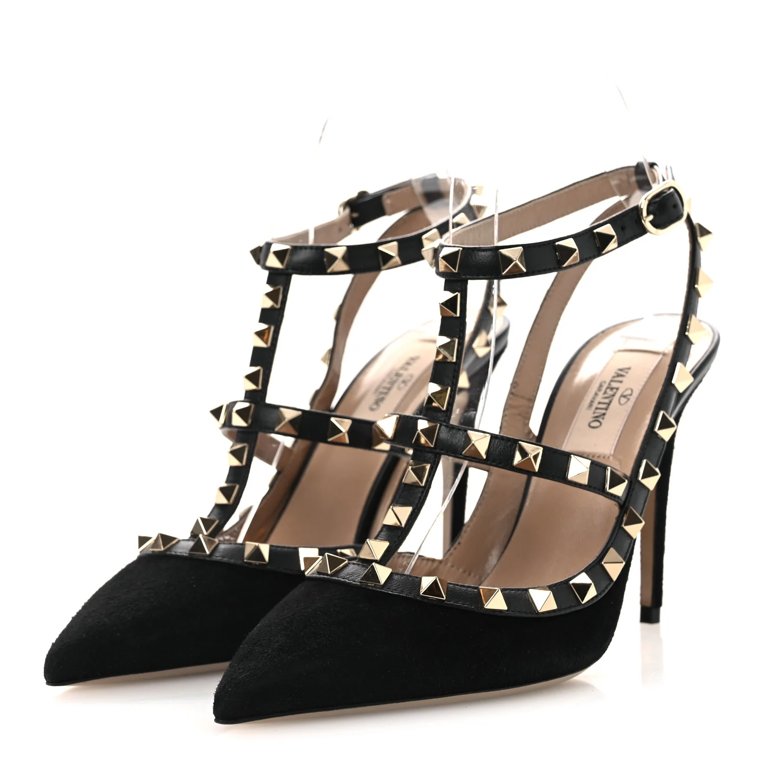 Suede Rockstud Ankle Strap Pumps 37 Black - Image 4