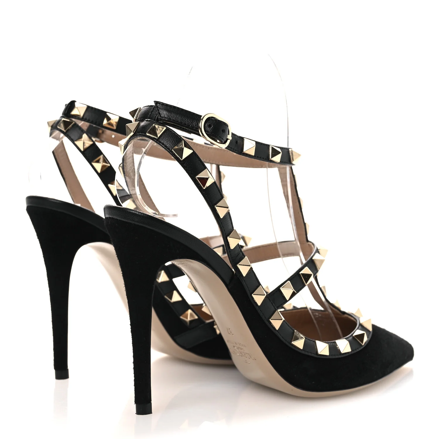 Suede Rockstud Ankle Strap Pumps 37 Black - Image 5