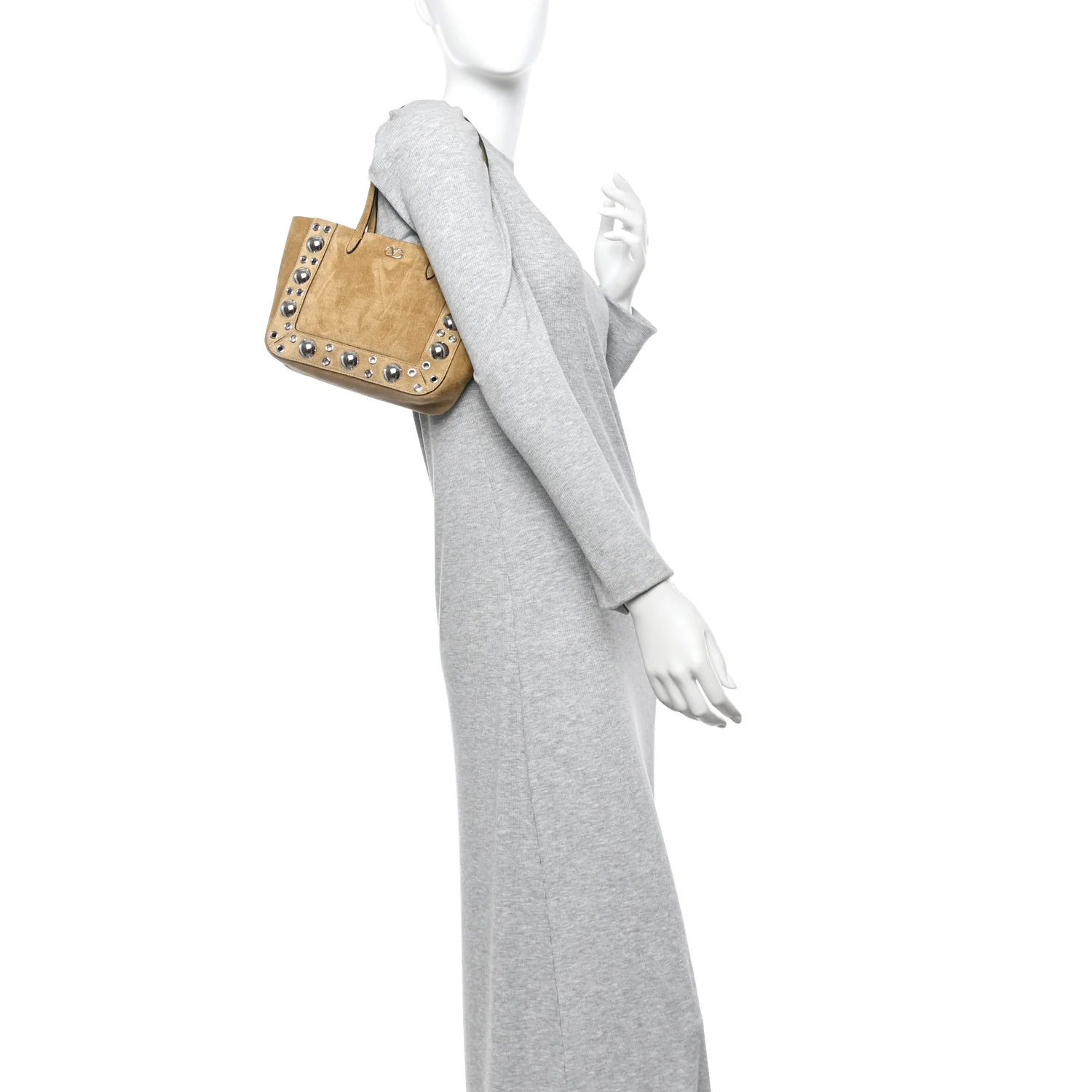 Suede Studded Mini Nellcote Shopping Tote Havana Beige - Image 2