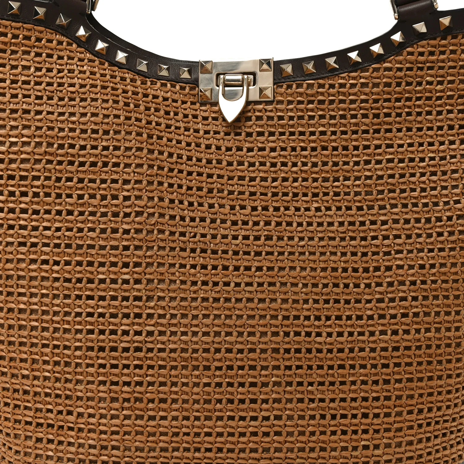 Synthetic Raffia Calfskin Rockstud Garden Tote Bag Tobacco Cacao - Image 8