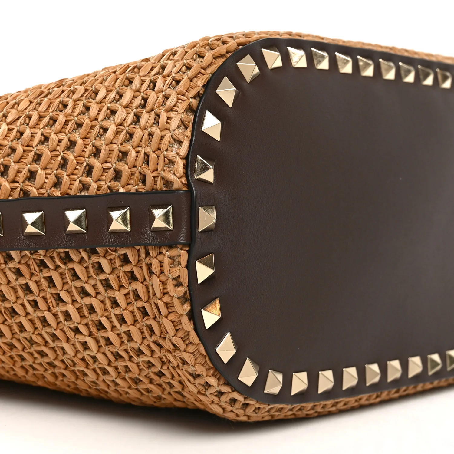 Synthetic Raffia Calfskin Rockstud Garden Tote Bag Tobacco Cacao - Image 9