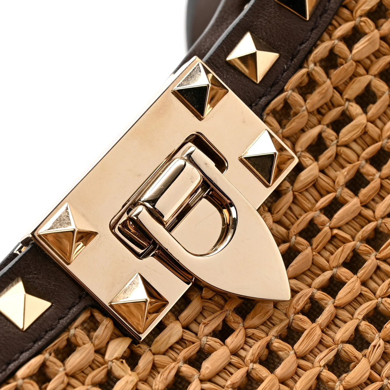 Synthetic Raffia Calfskin Rockstud Small Garden Tote Bag Tobacco Cacao - Image 11