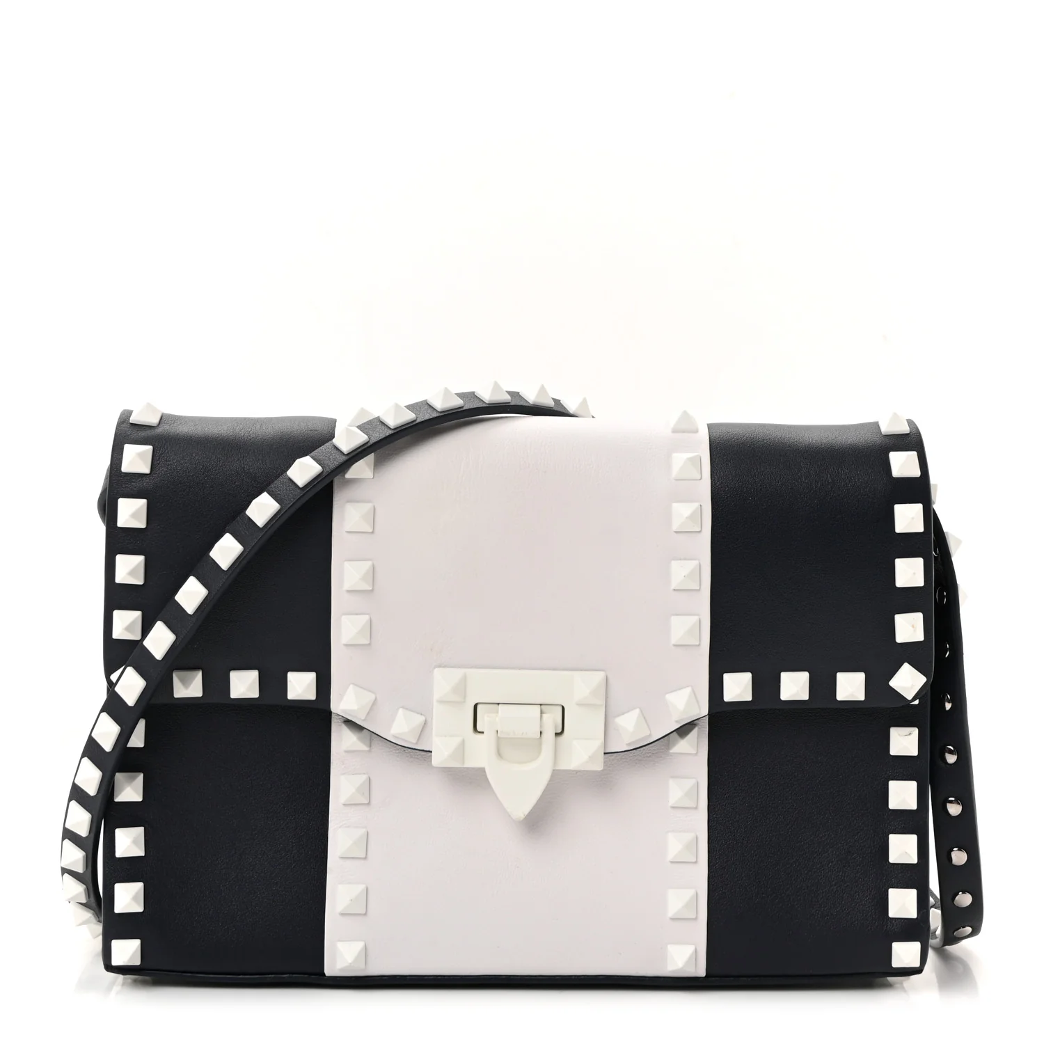 Vitello Colorblock Medium Free Rockstud Flip Lock Crossbody Bag Marine White