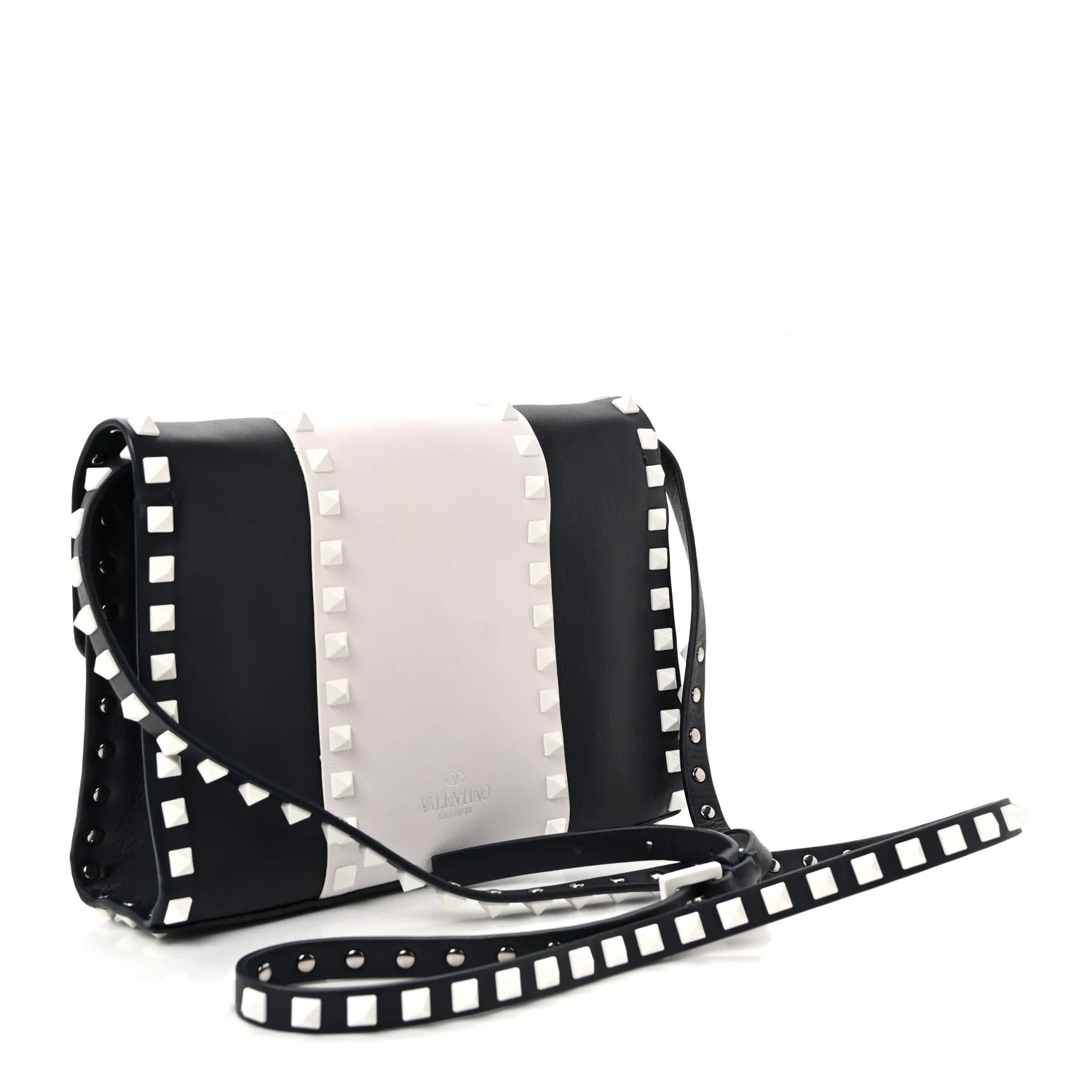 Vitello Colorblock Medium Free Rockstud Flip Lock Crossbody Bag Marine White - Image 3
