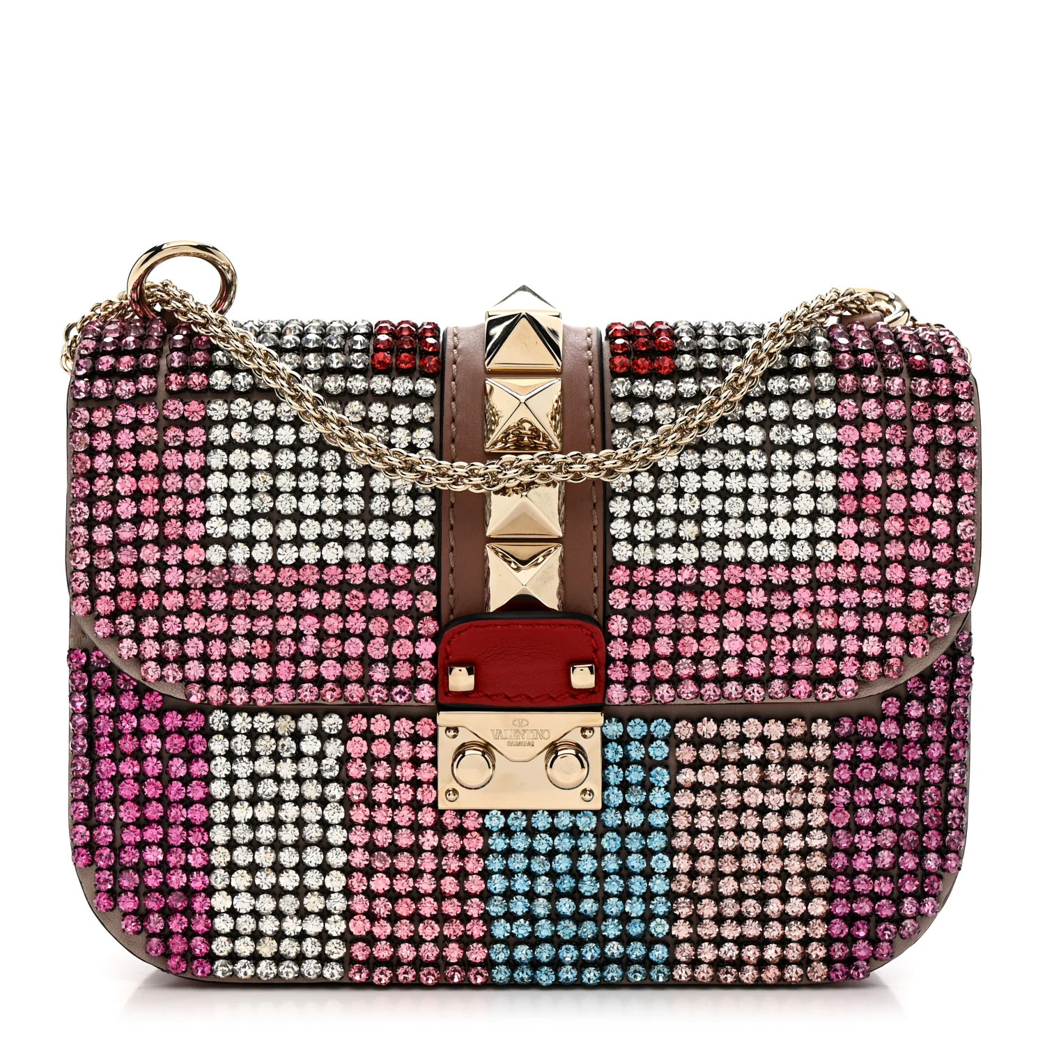 Vitello Crystal Embellished Small Glam Lock Rockstud Flap Multicolor
