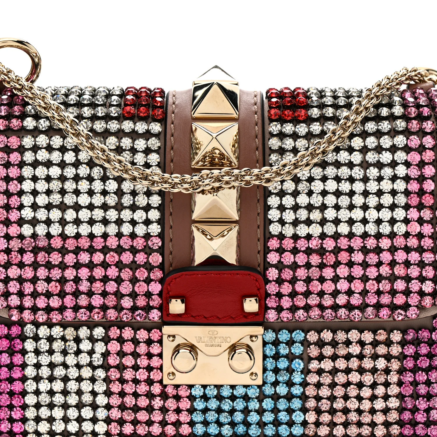 Vitello Crystal Embellished Small Glam Lock Rockstud Flap Multicolor - Image 7
