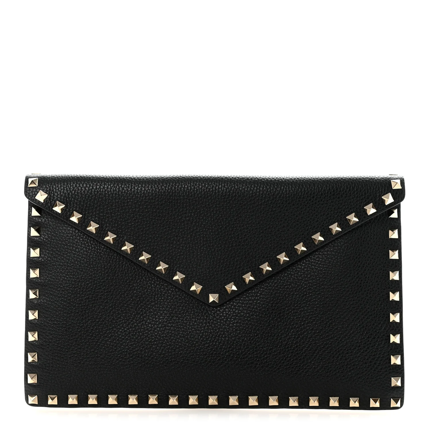 Vitello Large Rockstud Envelope Clutch Black
