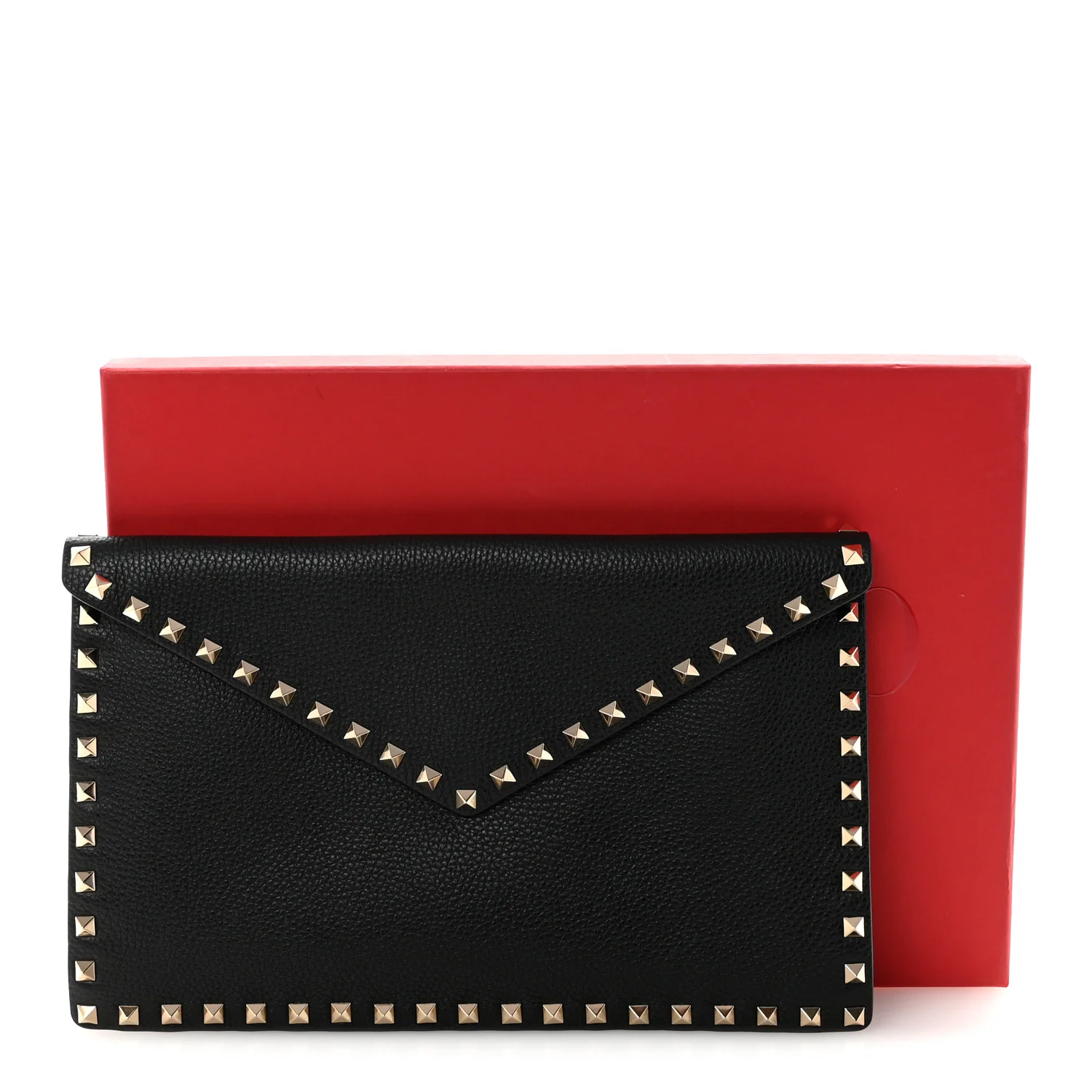 Vitello Large Rockstud Envelope Clutch Black - Image 7