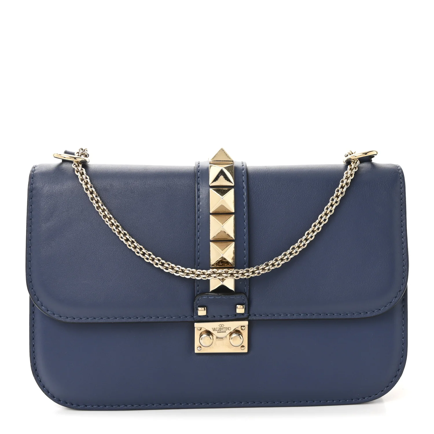 Vitello Medium Glam Lock Rockstud Flap Indigo