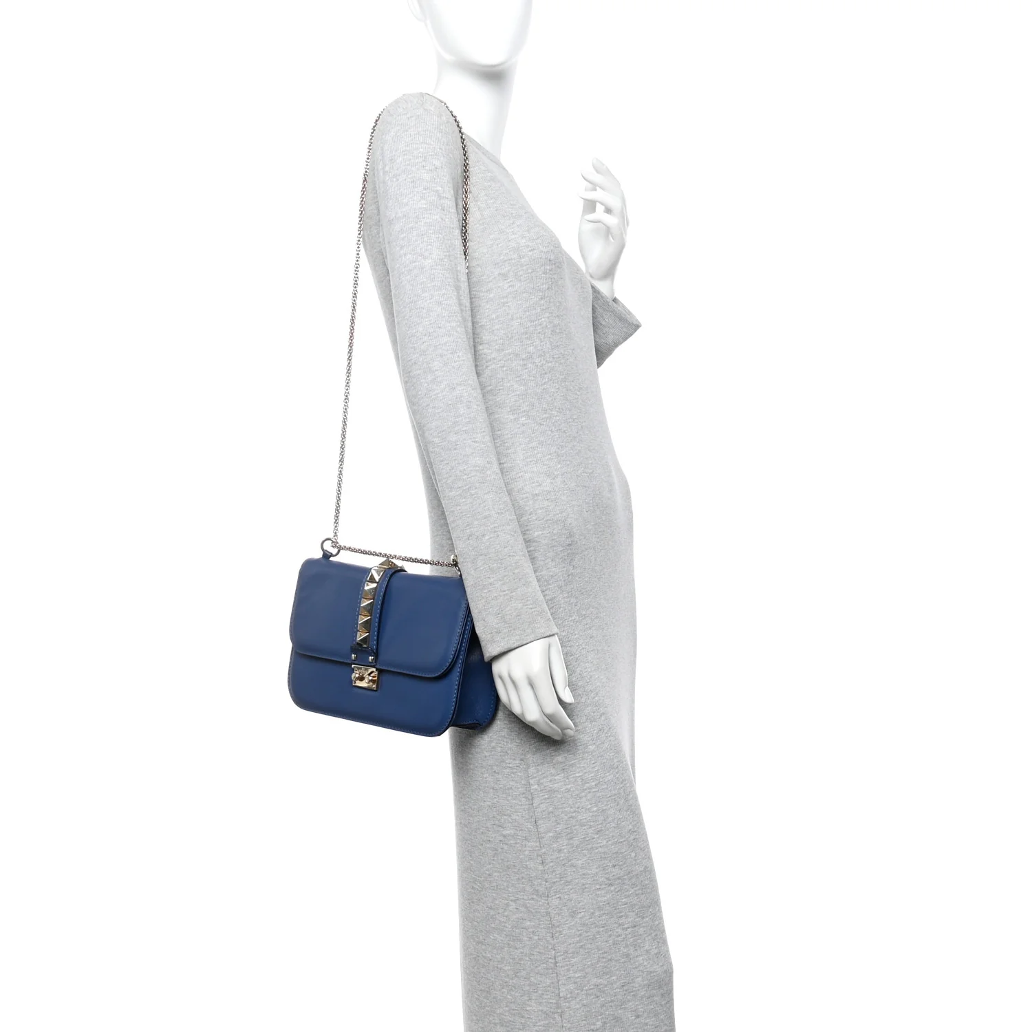 Vitello Medium Glam Lock Rockstud Flap Indigo - Image 2
