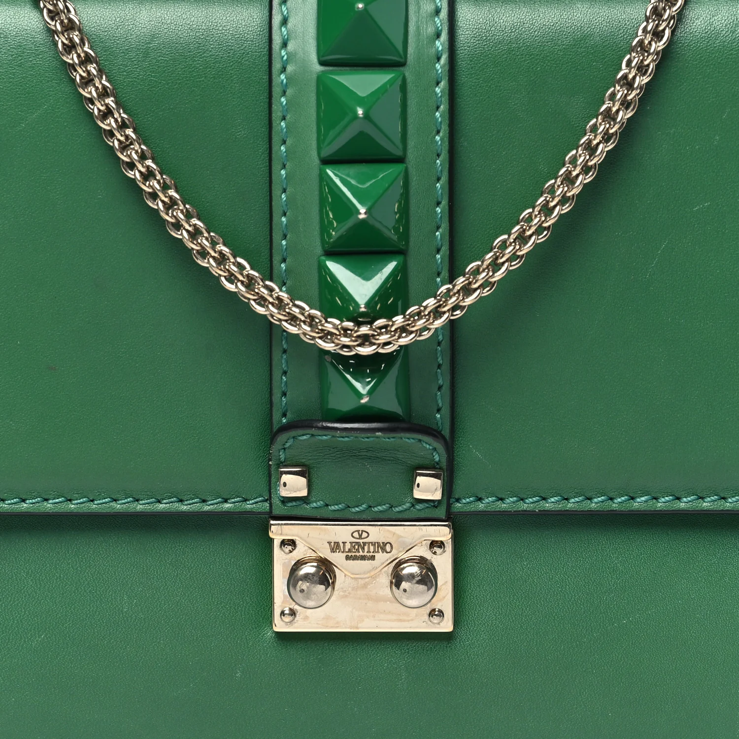 Vitello Medium Glam Lock Rockstud Flap Pop Green - Image 7