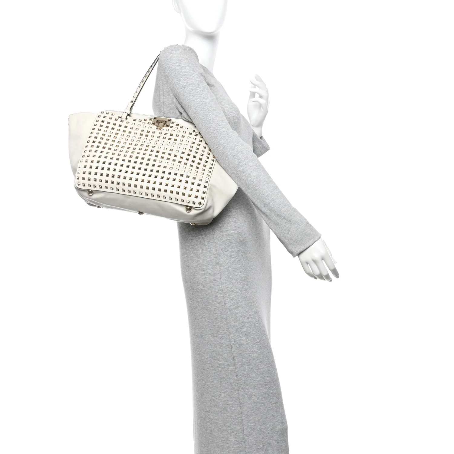 Vitello Medium Rockstud All Over Tote White - Image 2