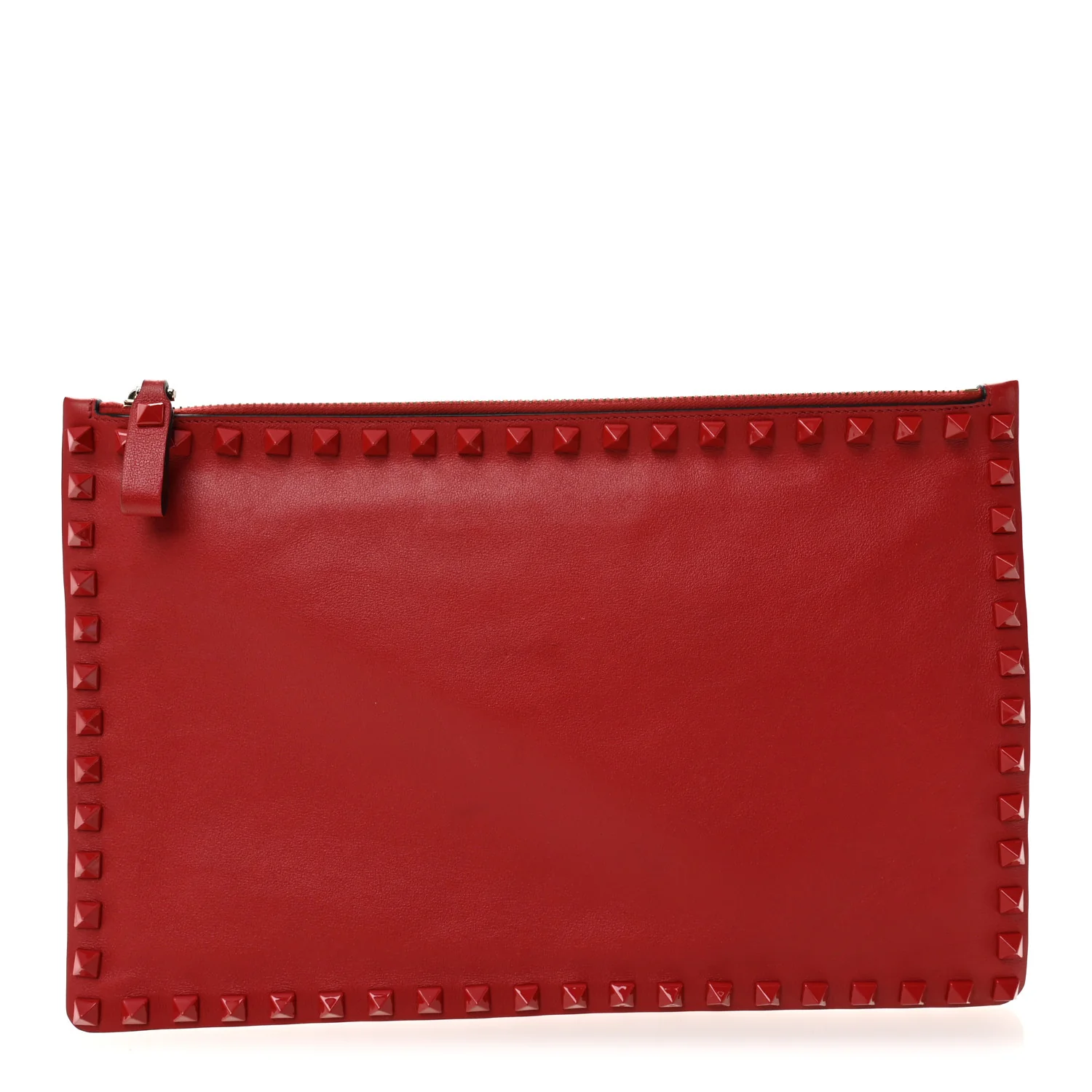 Vitello Monochrome Large Rockstud Zip Pouch Red