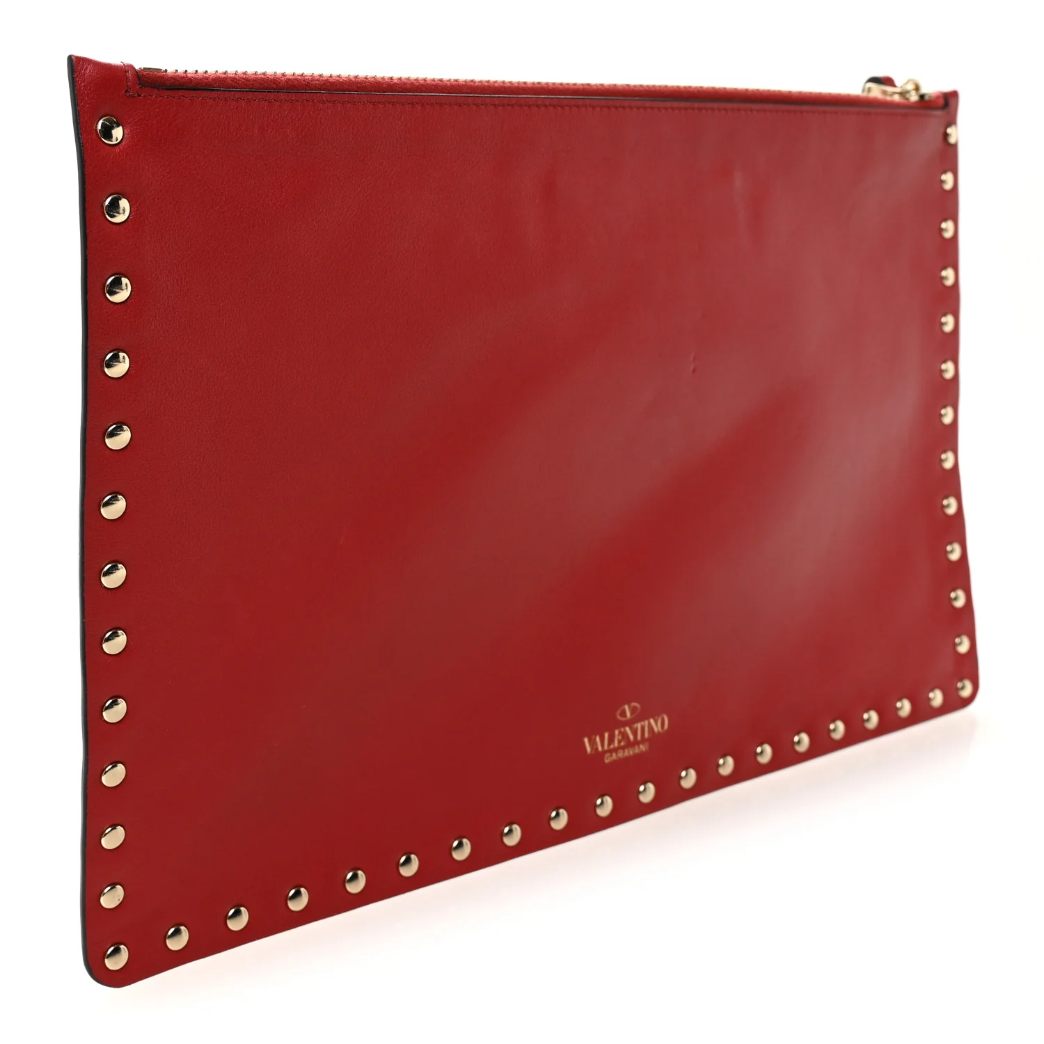 Vitello Monochrome Large Rockstud Zip Pouch Red - Image 3