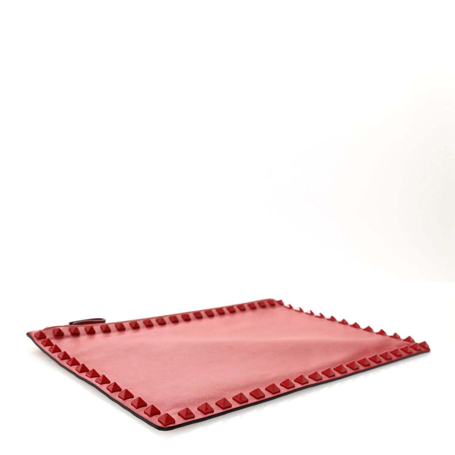 Vitello Monochrome Large Rockstud Zip Pouch Red - Image 4