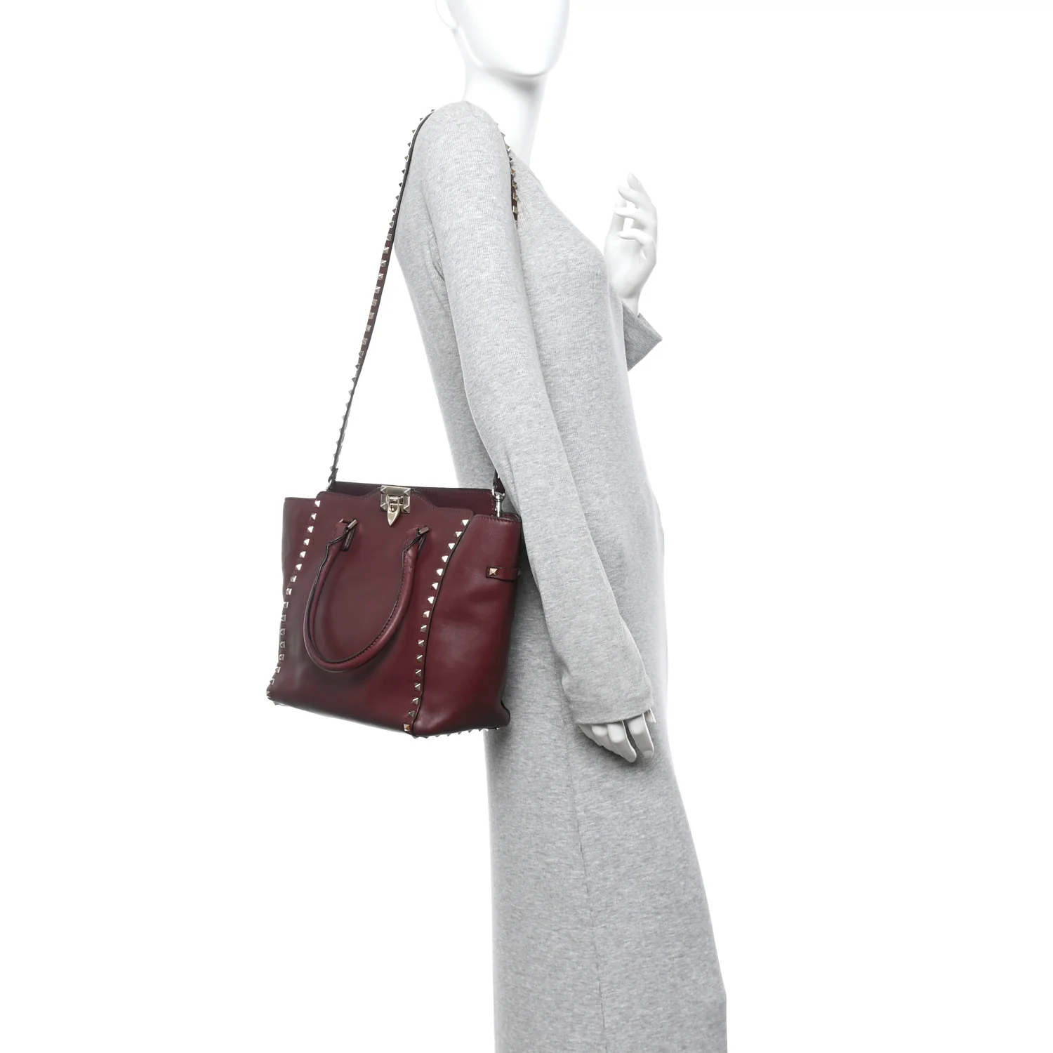 Vitello Rockstud Double Handle Tote Rubin - Image 2