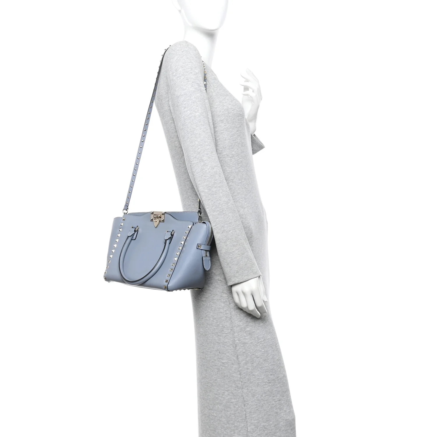 Vitello Rockstud Small Double Handle Tote Grey Blue - Image 2