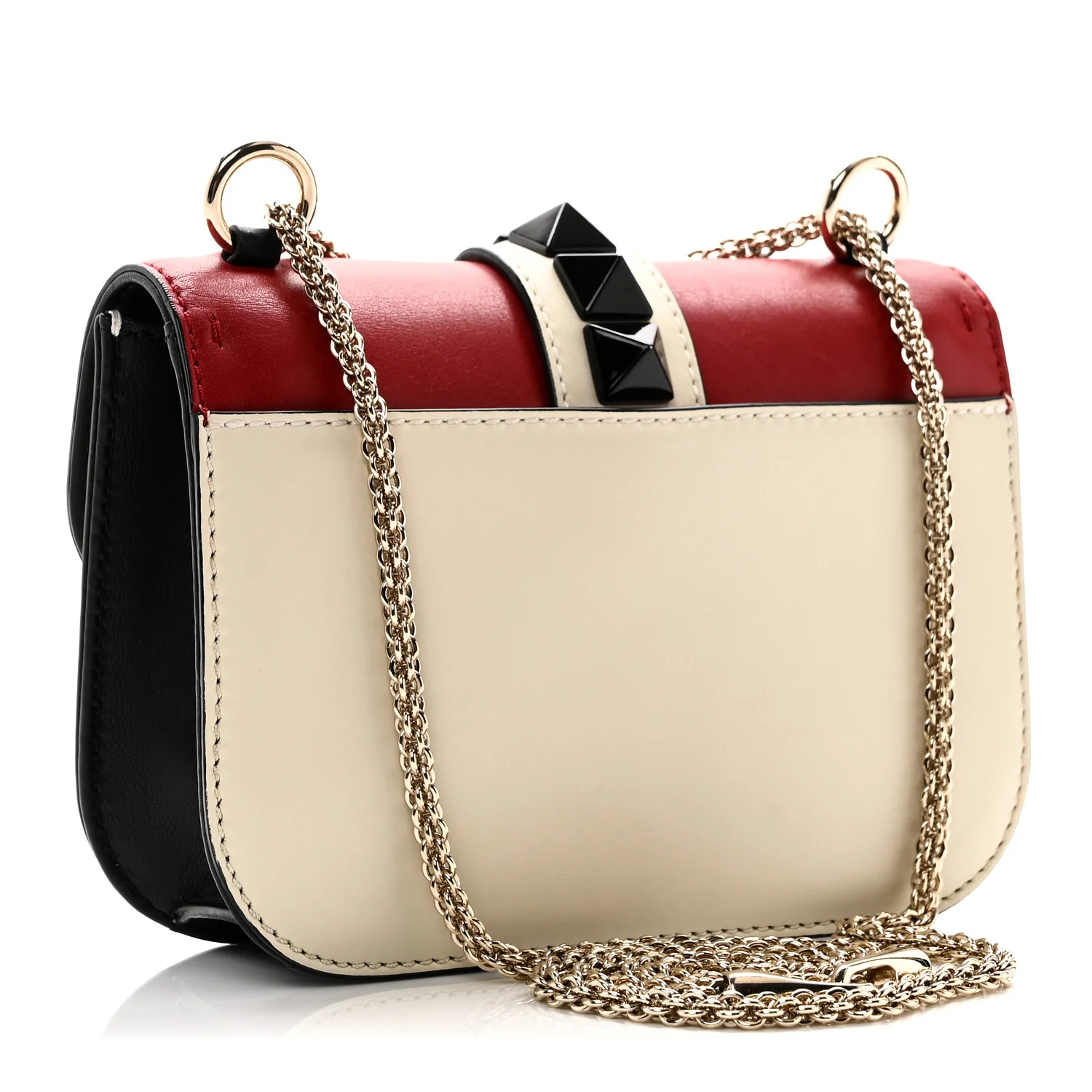 Vitello Small Glam Lock Rockstud Flap Red Ivory Black - Image 3