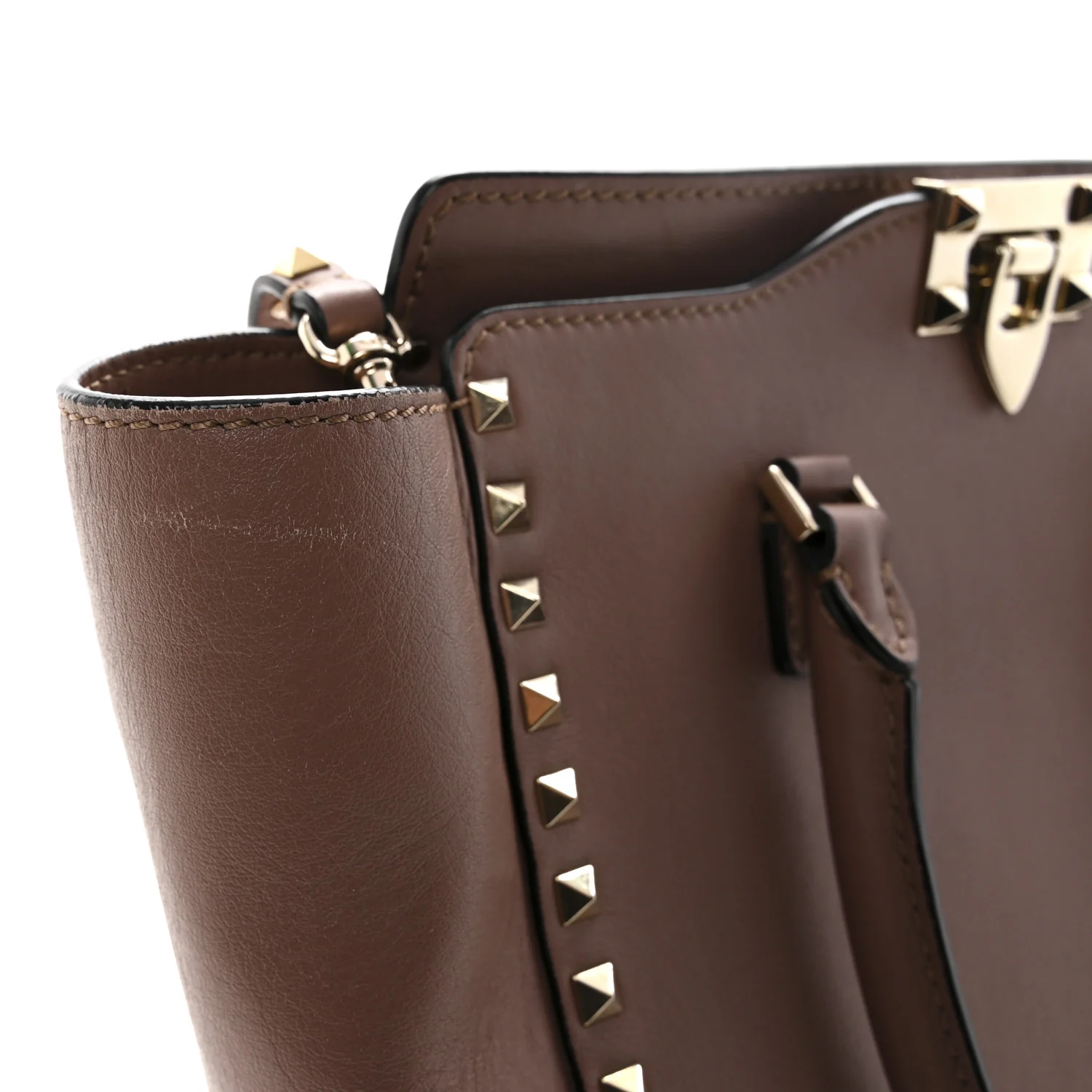 Vitello Small Rockstud Double Handle Tote Antique Rose - Image 12
