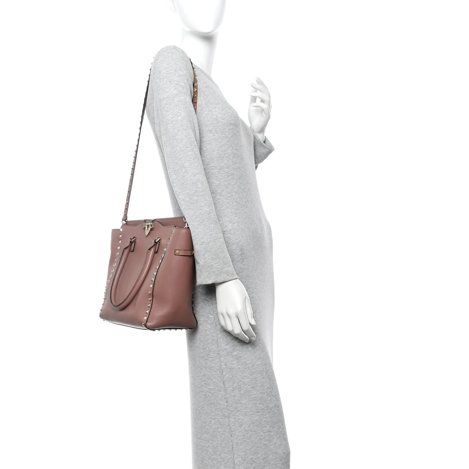 Vitello Small Rockstud Double Handle Tote Antique Rose - Image 2