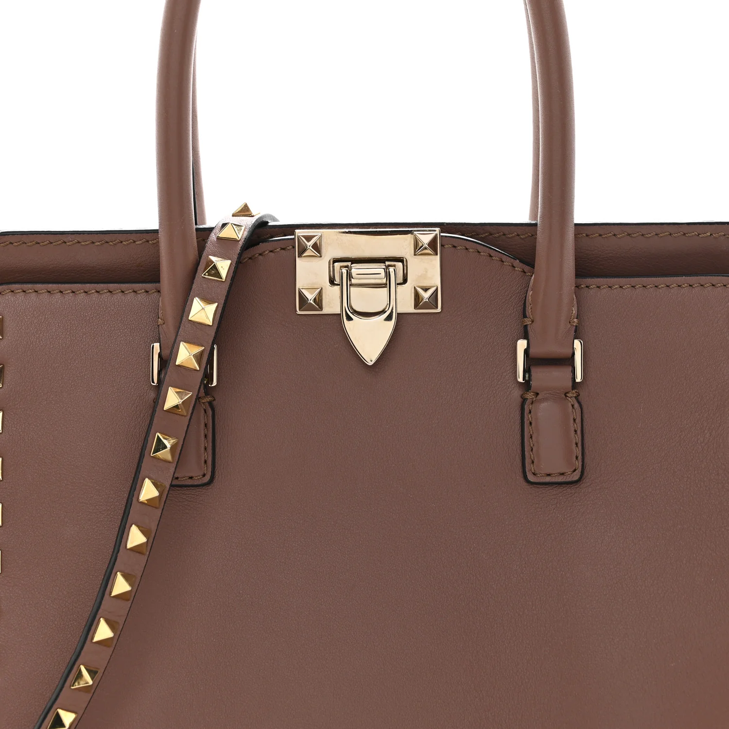 Vitello Small Rockstud Double Handle Tote Antique Rose - Image 8