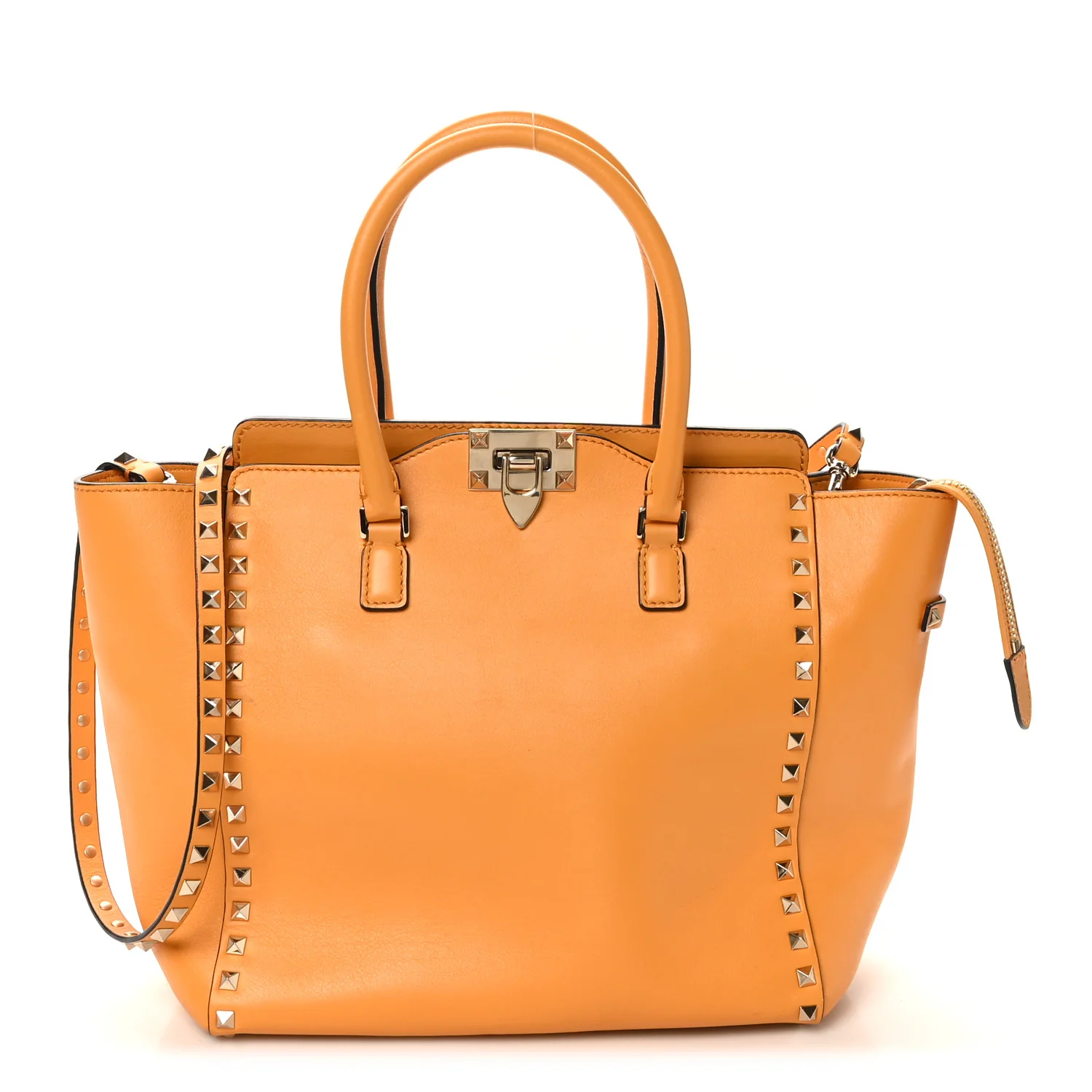 Vitello Small Rockstud Double Handle Tote Mandarin Sorbet