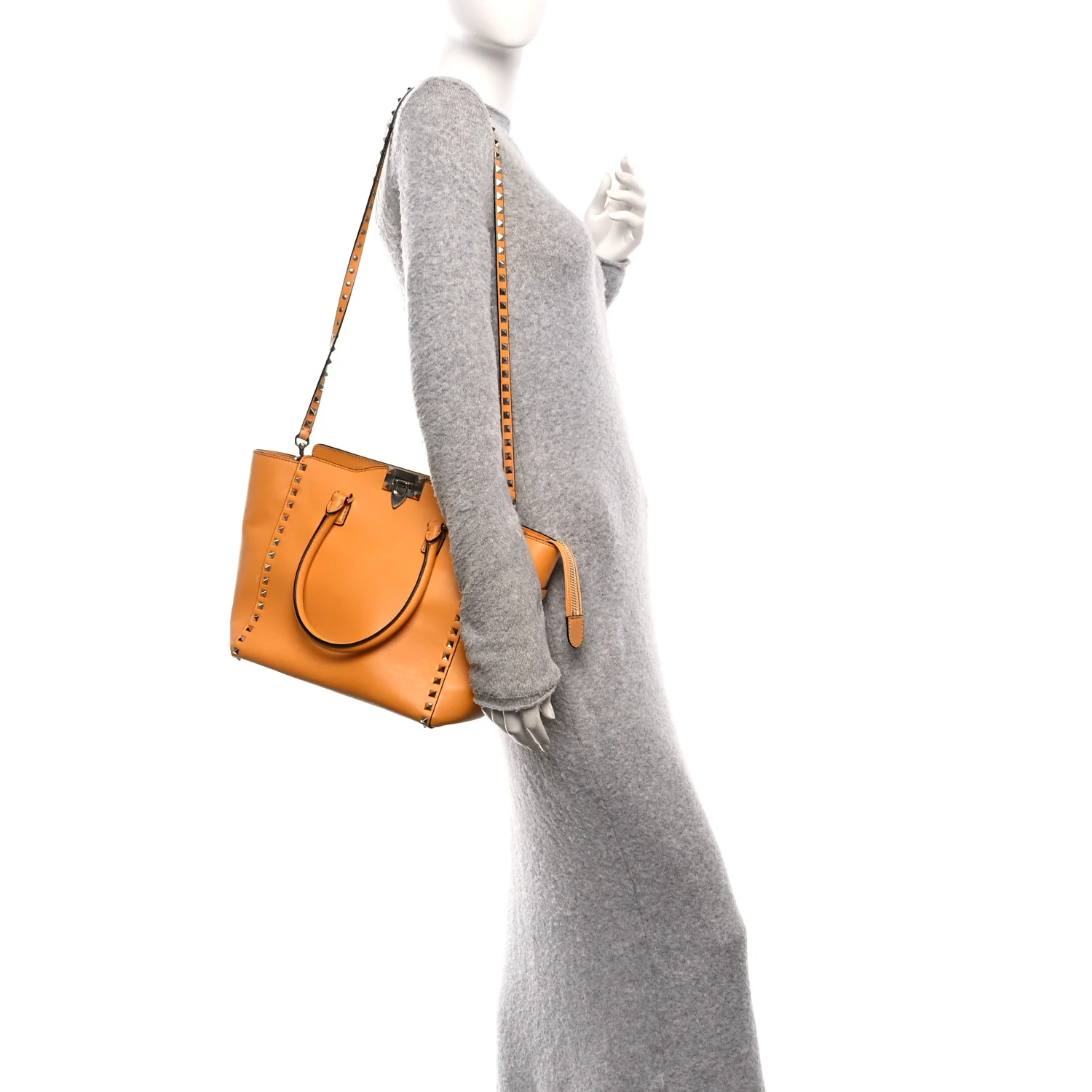 Vitello Small Rockstud Double Handle Tote Mandarin Sorbet - Image 2