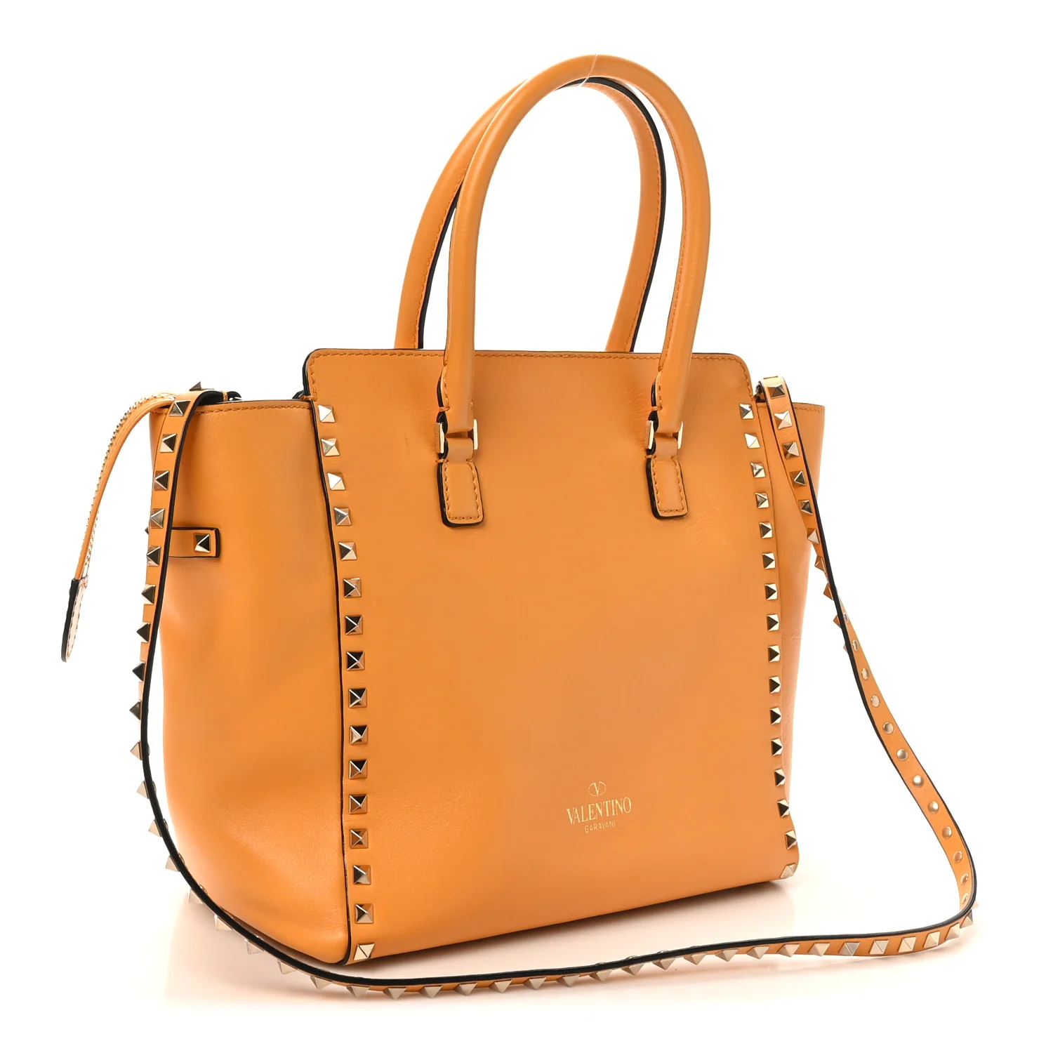 Vitello Small Rockstud Double Handle Tote Mandarin Sorbet - Image 3