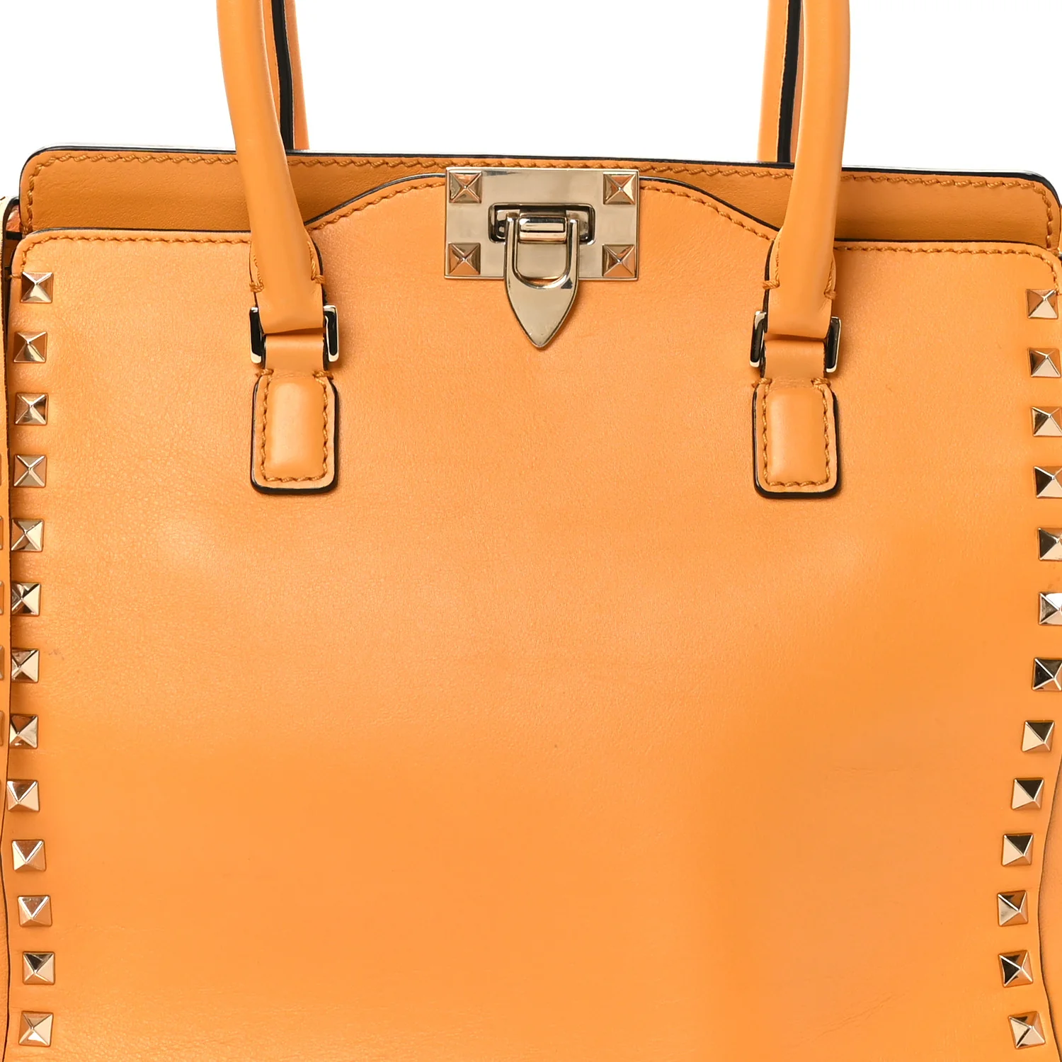 Vitello Small Rockstud Double Handle Tote Mandarin Sorbet - Image 7