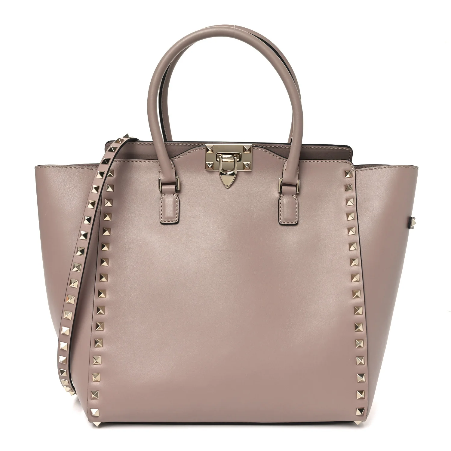 Vitello Small Rockstud Double Handle Tote Poudre