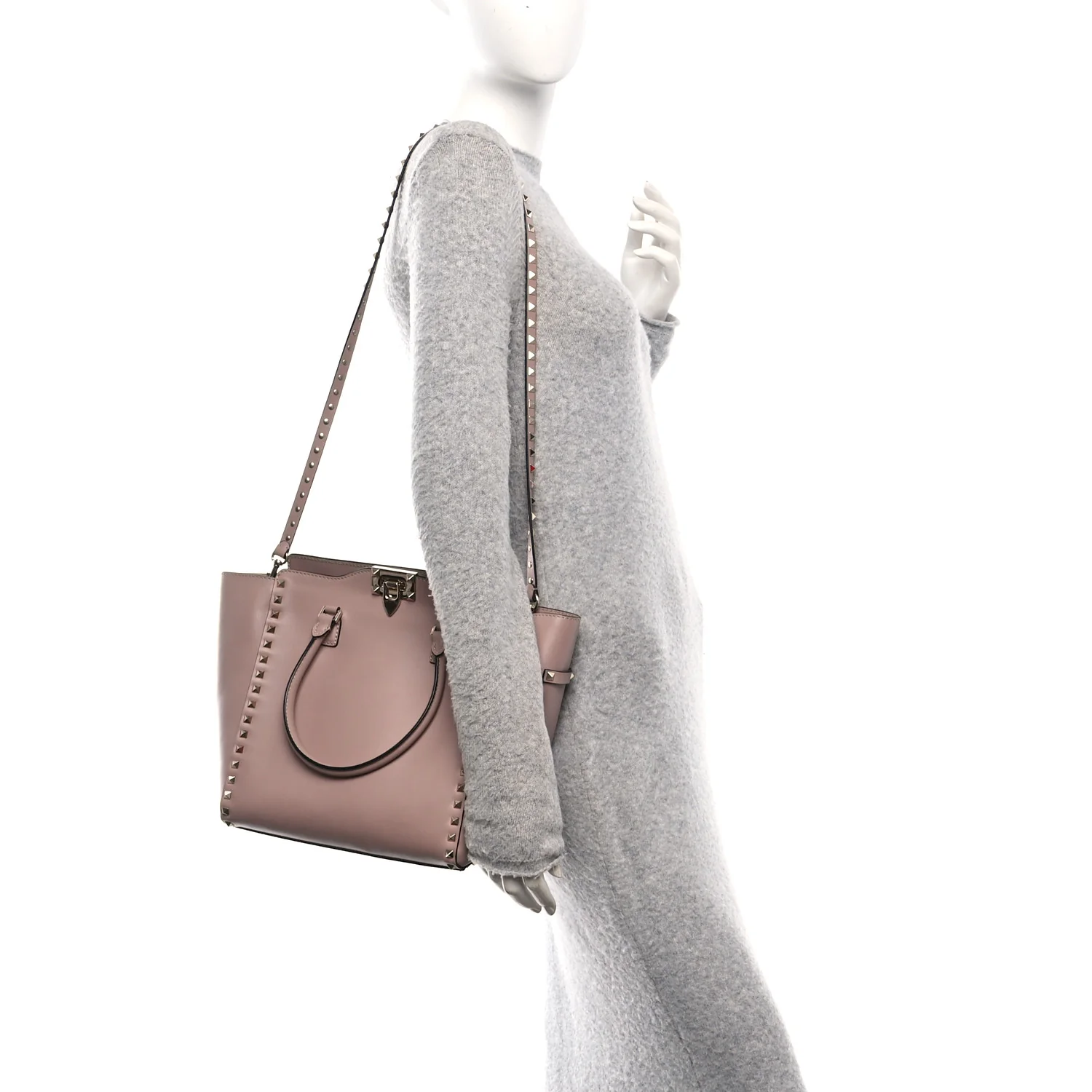 Vitello Small Rockstud Double Handle Tote Poudre - Image 2
