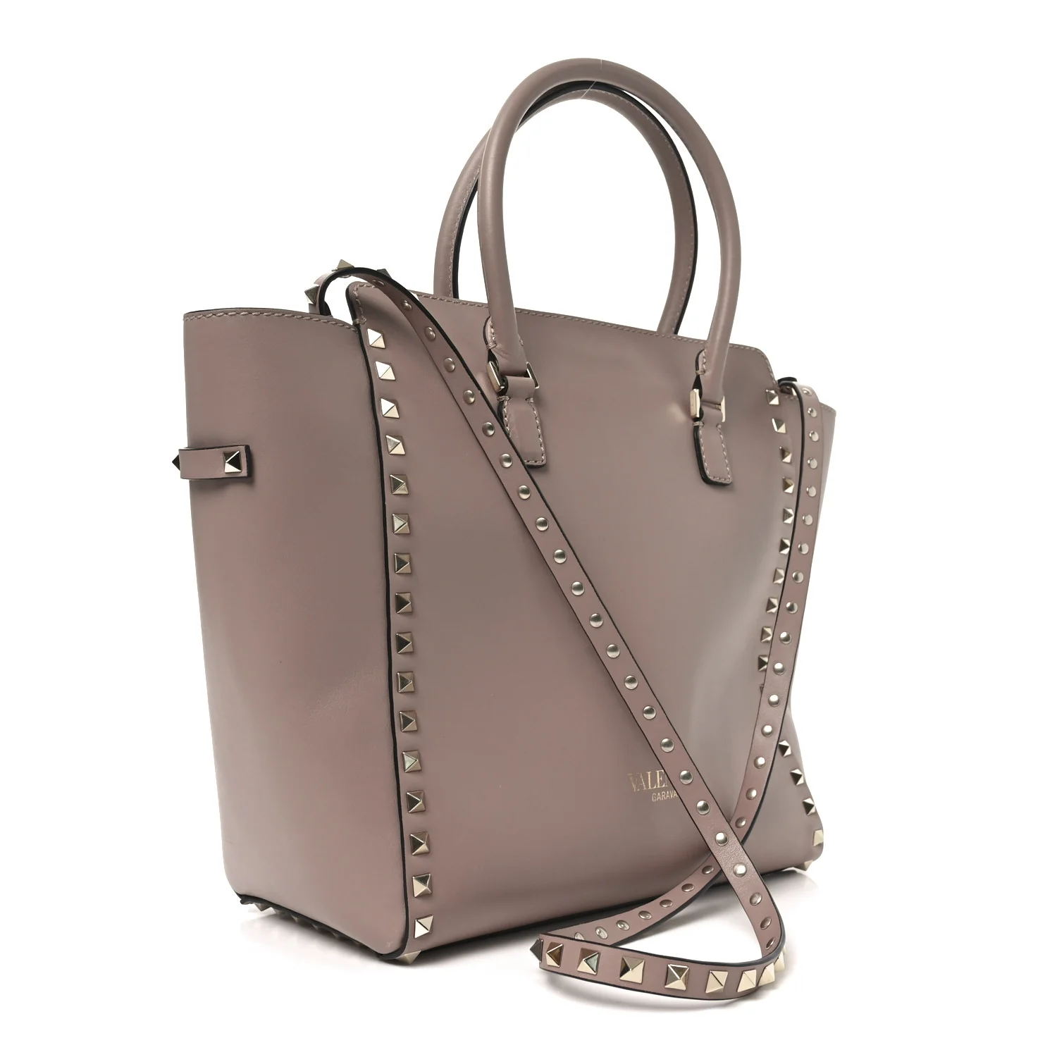Vitello Small Rockstud Double Handle Tote Poudre - Image 3