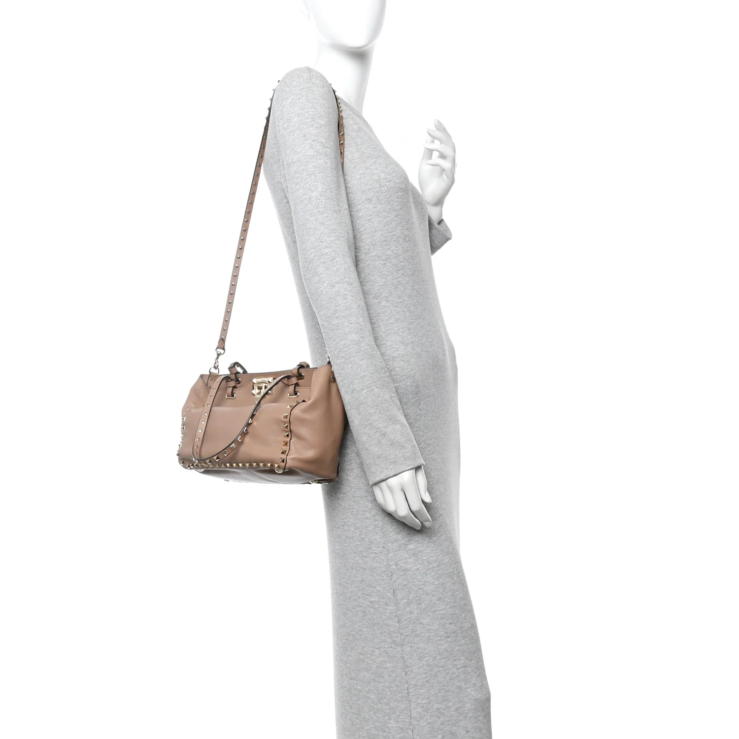 Vitello Small Rockstud Tote Beige - Image 2