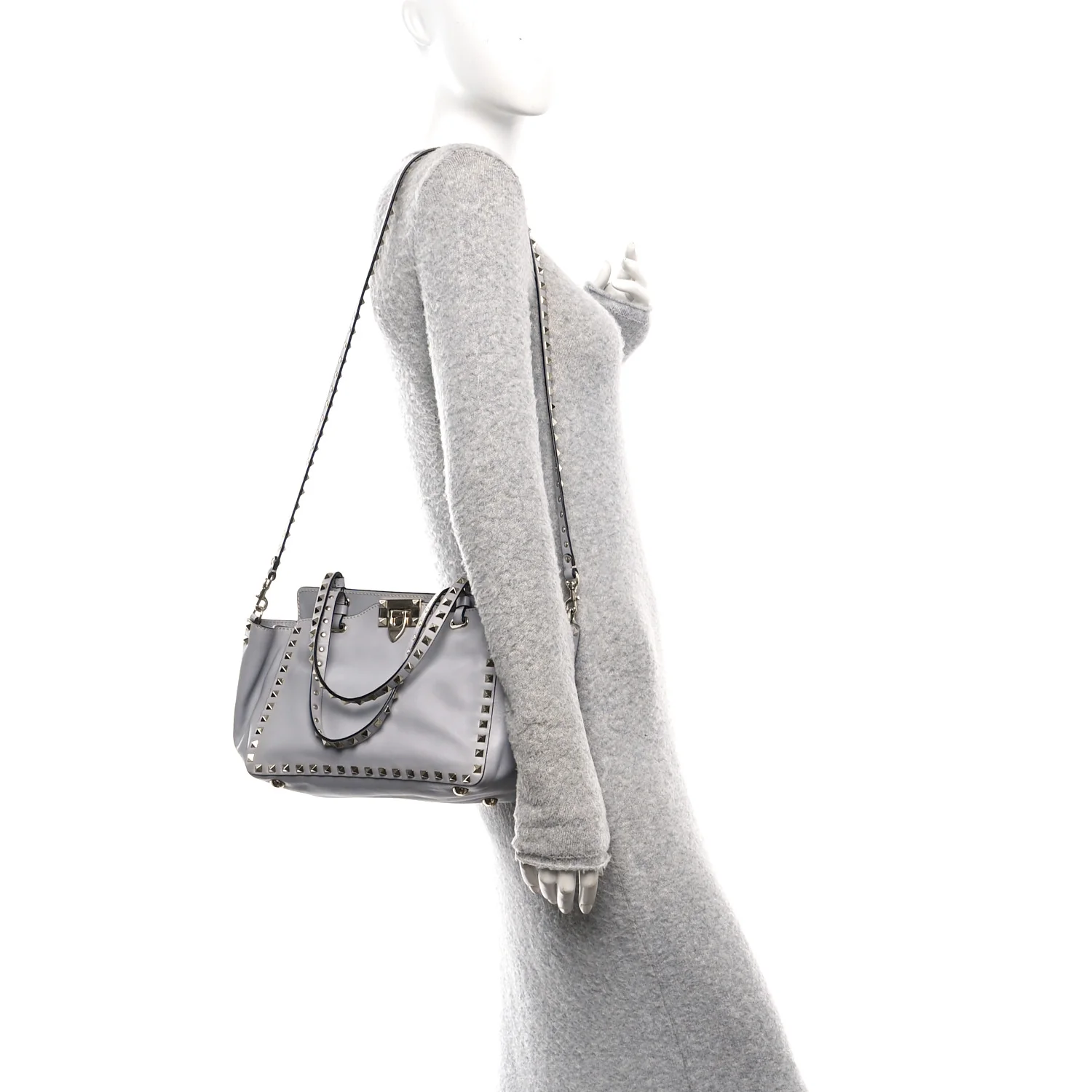 Vitello Small Rockstud Tote Grey - Image 2