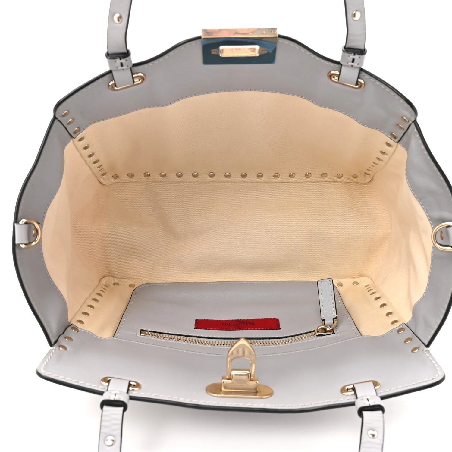 Vitello Small Rockstud Tote Grey - Image 5