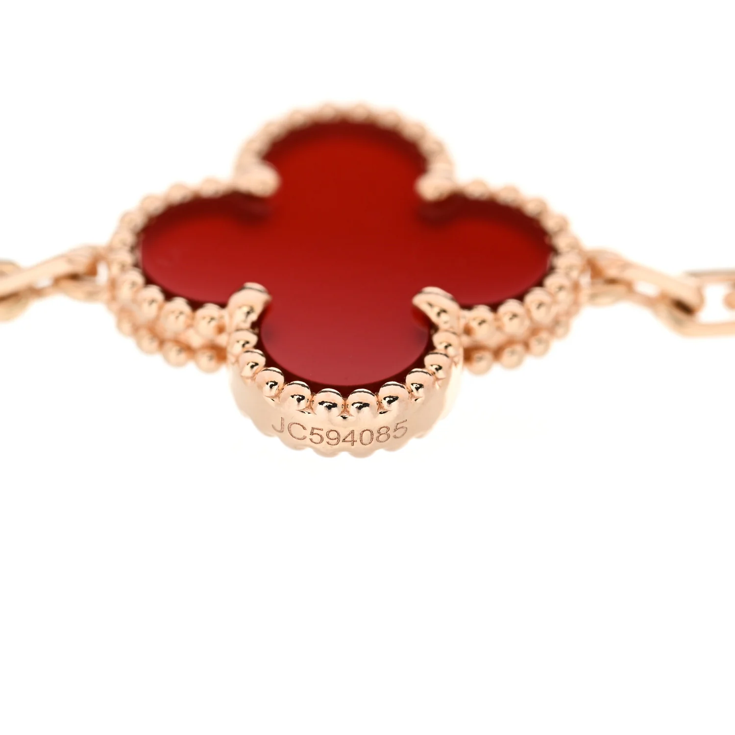 18K Rose Gold Carnelian 5 Motifs Guilloche Vintage Alhambra Bracelet - Image 3