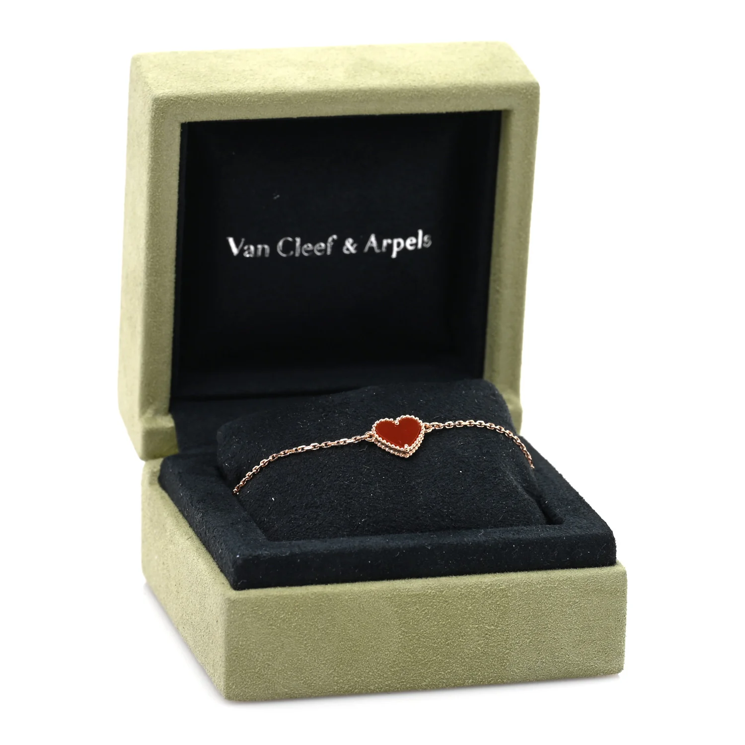 18K Rose Gold Carnelian Sweet Alhambra Heart Bracelet - Image 4