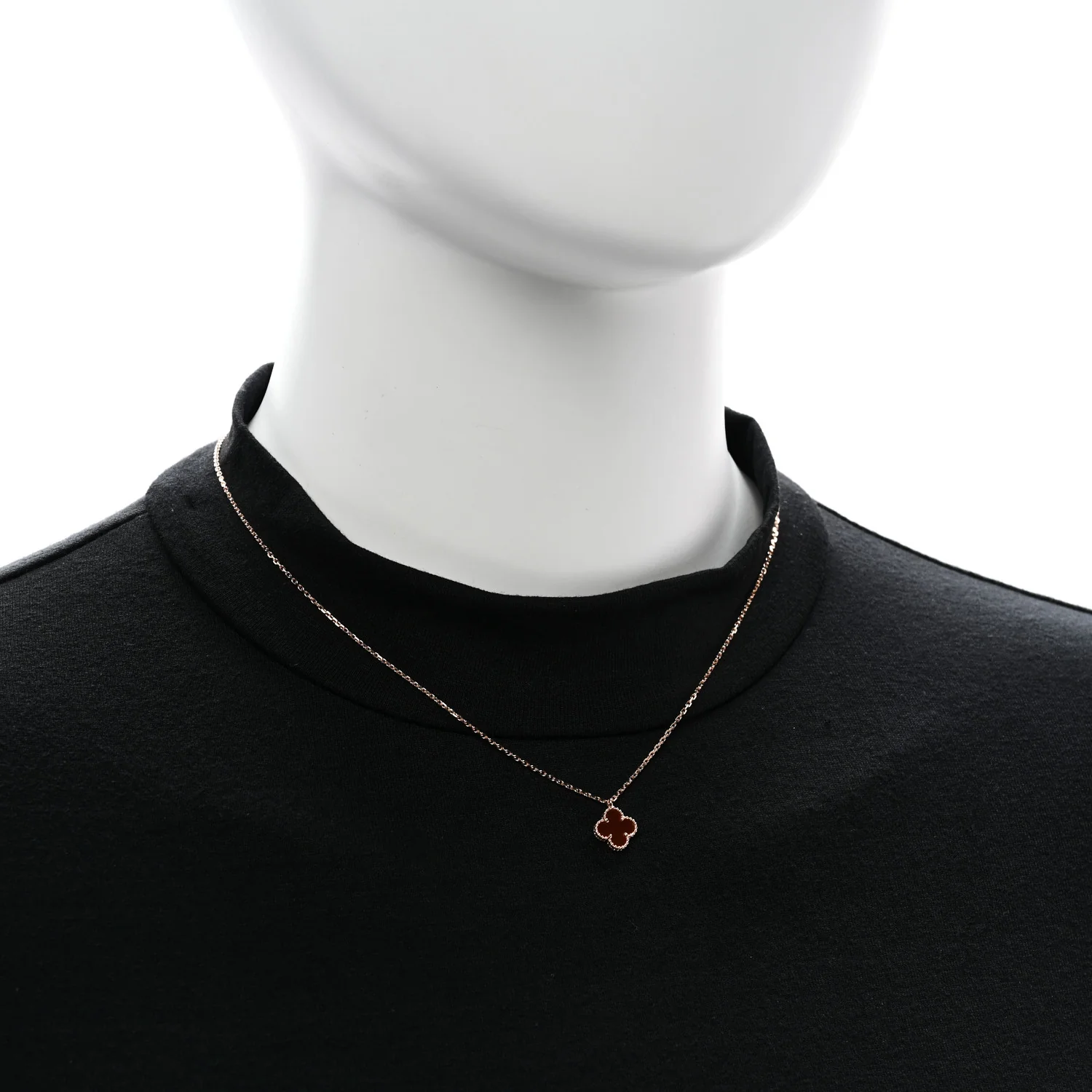 18K Rose Gold Carnelian Sweet Alhambra Pendant Necklace - Image 2